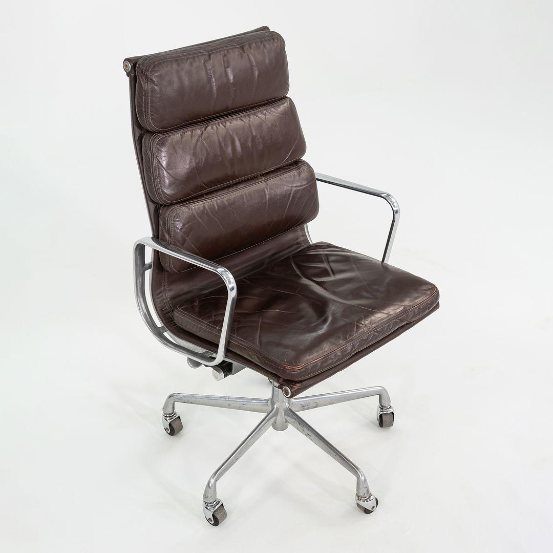 Aluminum 1984 Herman Miller Eames Soft Pad Executive Desk Chair Brown Leather Fabric Back