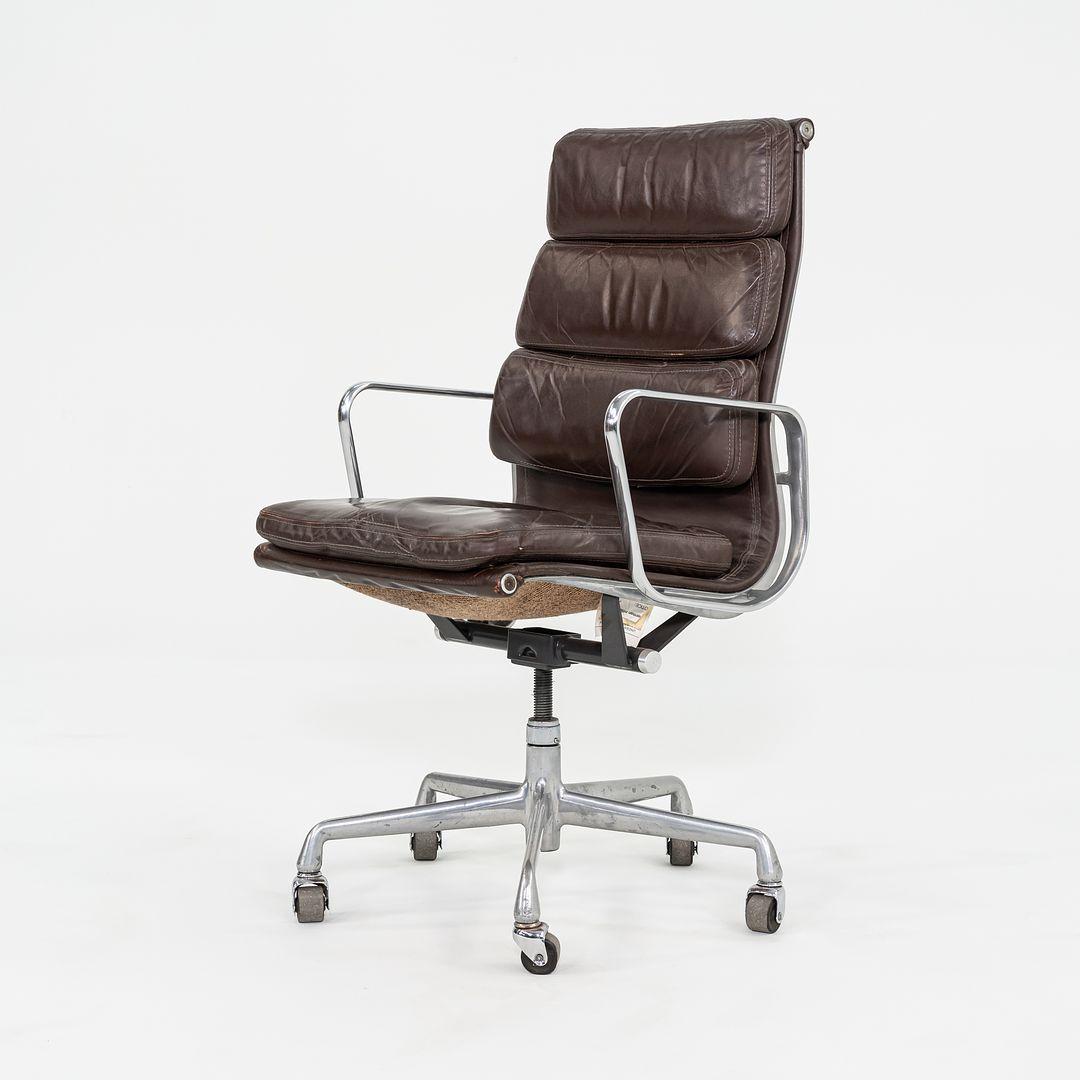 1984 Herman Miller Eames Soft Pad Executive Desk Chair Brown Leather Fabric Back 1