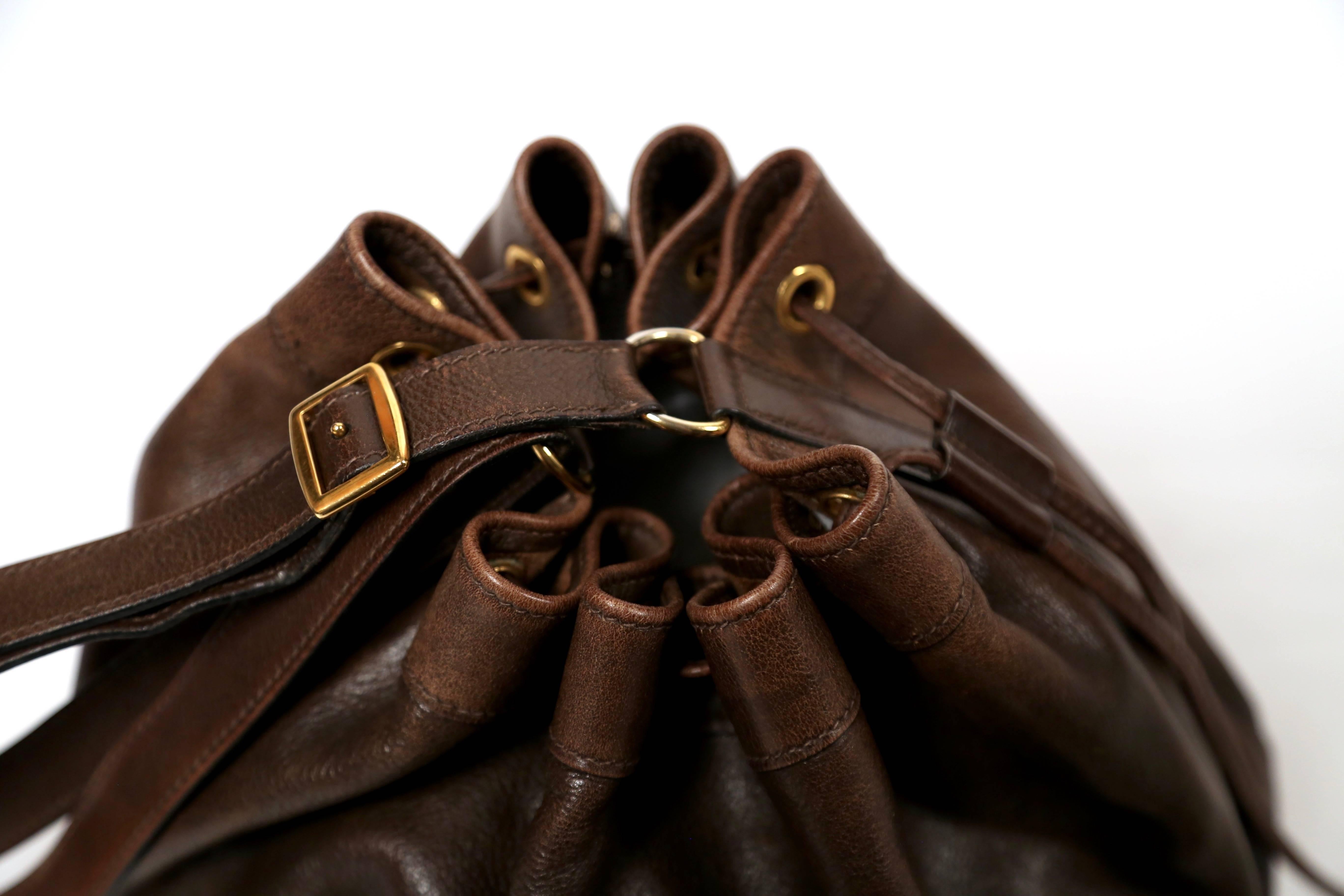 Black 1984 HERMES brown leather 'Market'  bucket bag 