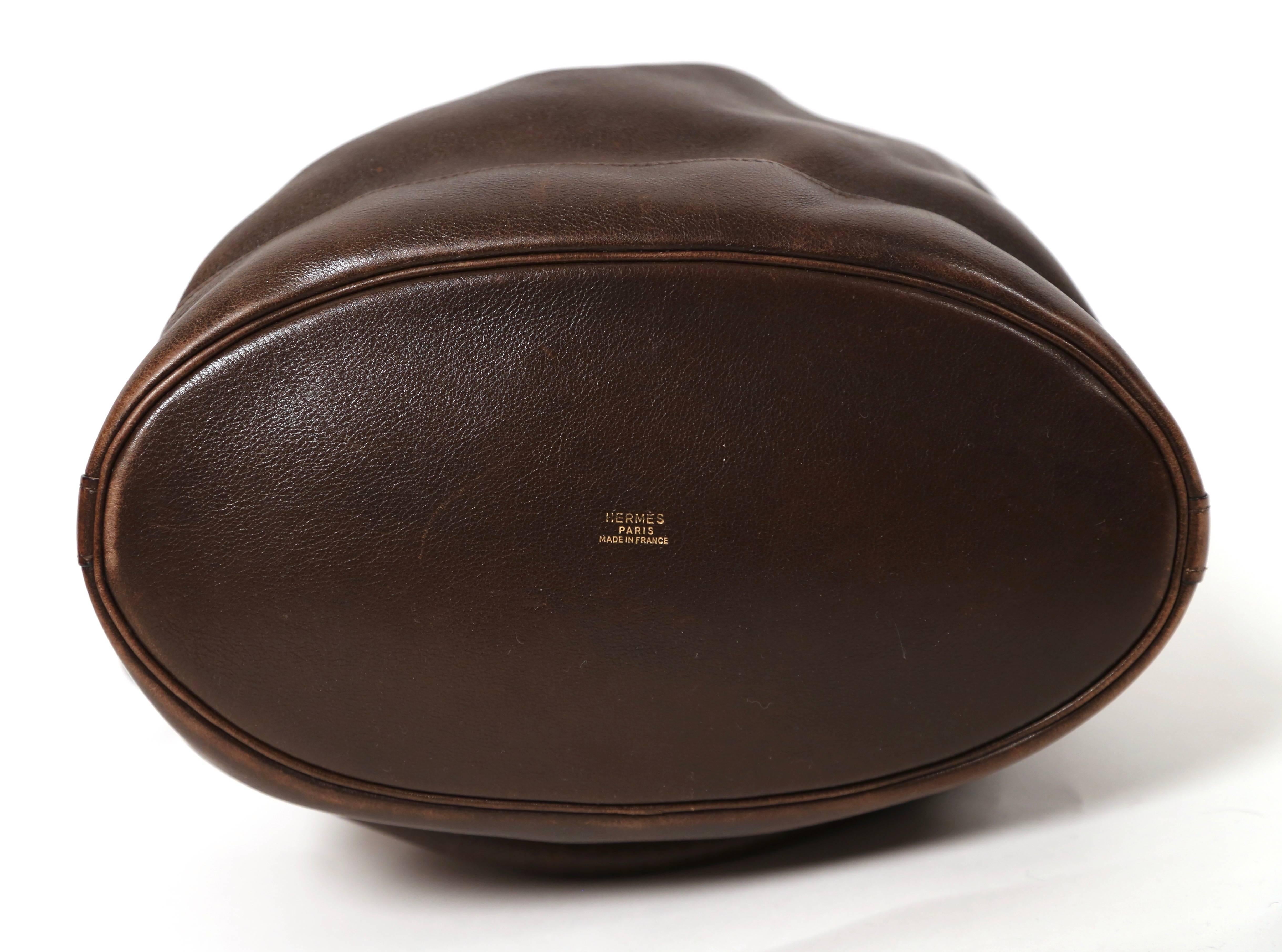 1984 HERMES brown leather 'Market'  bucket bag 1