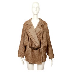 1984 ISSEY MIYAKE fuzzy RUNWAY coat with decorative woven leather toggle closure