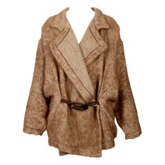 1984 ISSEY MIYAKE fuzzy RUNWAY coat with decorative woven leather toggle closure