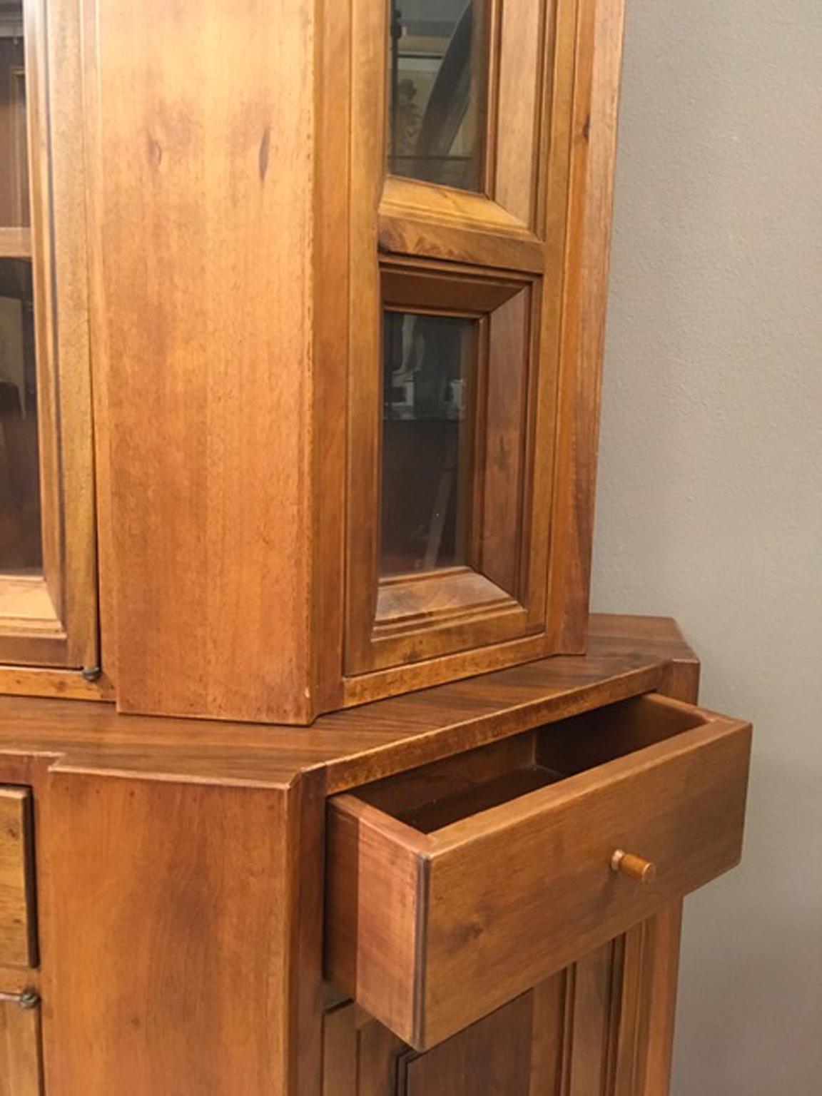 Hand-Crafted 1984 Italy Officina Rivadossi Walnut Cabinet Vitrine in Brutalist Style