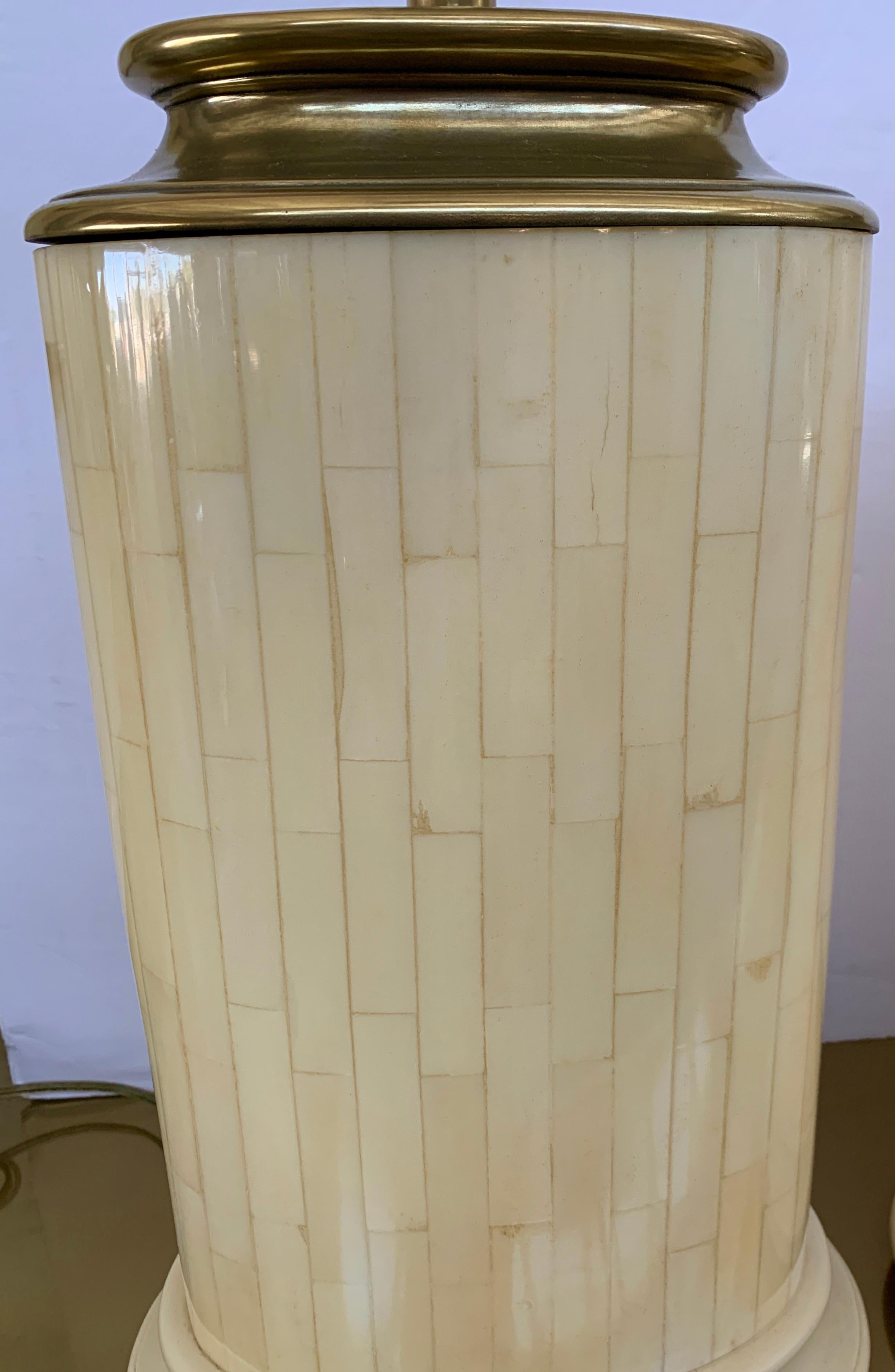 American 1984 Pair of Tessellated Faux Bone Lamps