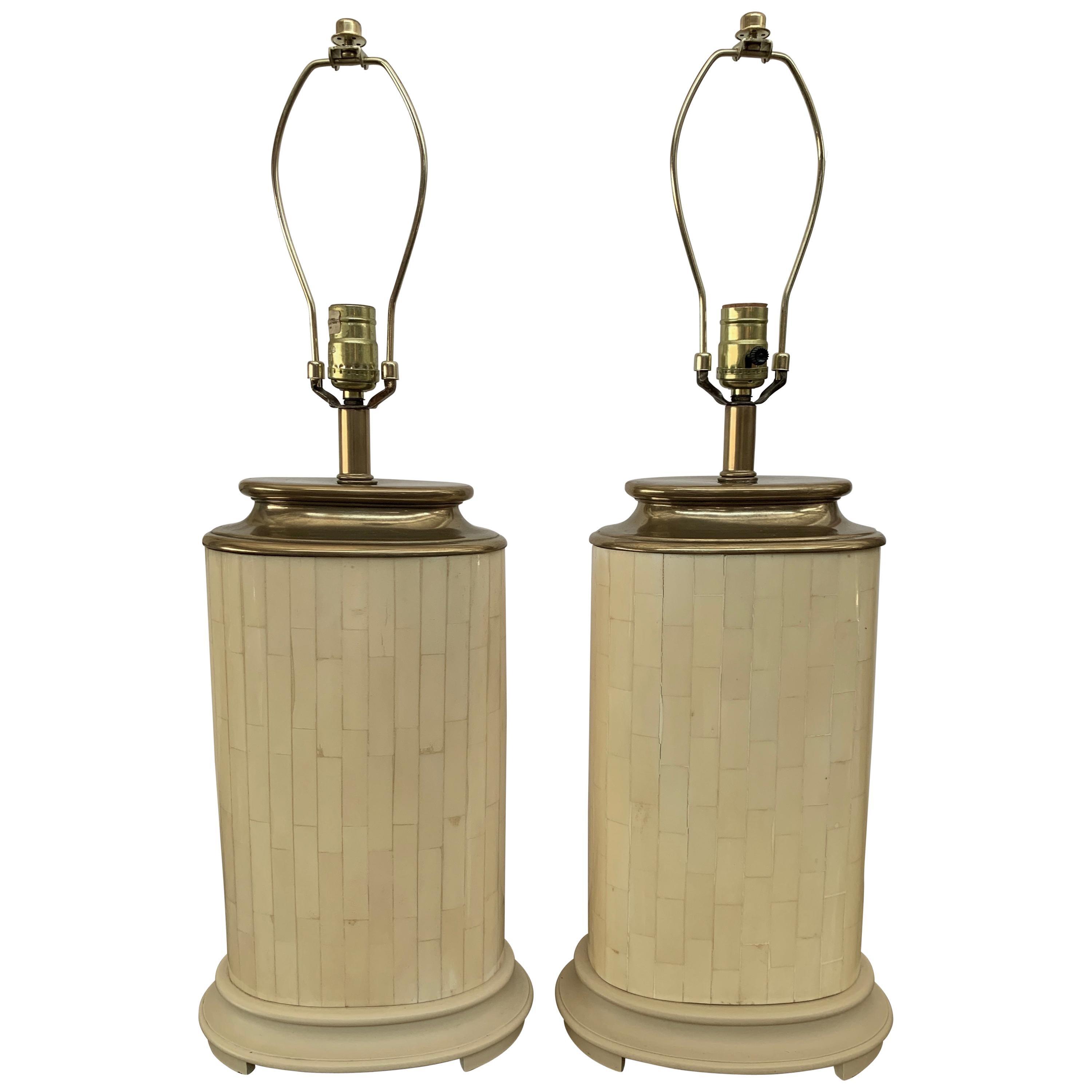 1984 Pair of Tessellated Faux Bone Lamps