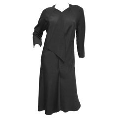 1984 Rare Madame Gres Black Silk Evening Dress w/ Scarf Drape & Original Croquis