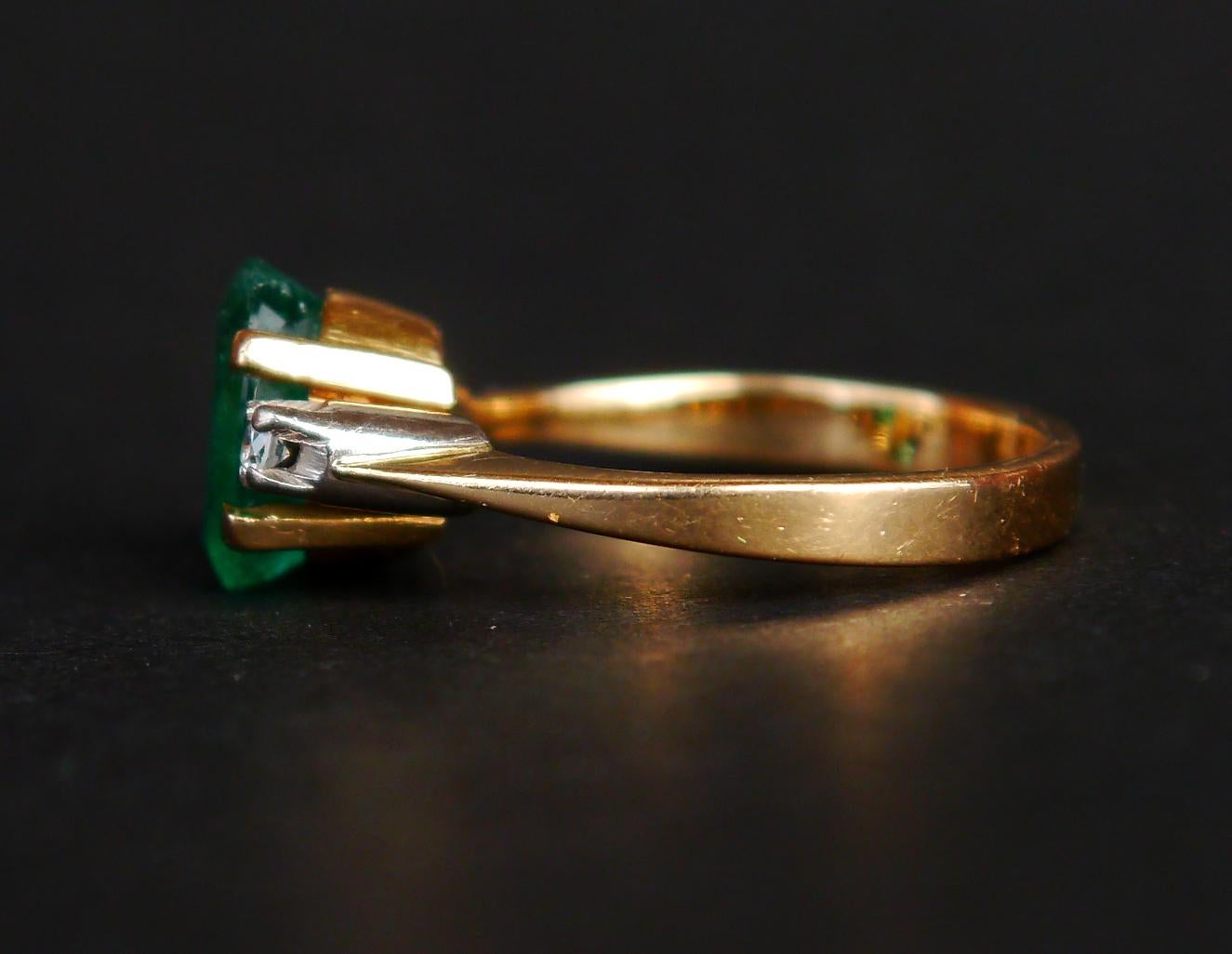 1984 Ring 2ct natural Emerald Diamonds solid 18K Gold Ø 6US / 2.6 gr For Sale 5