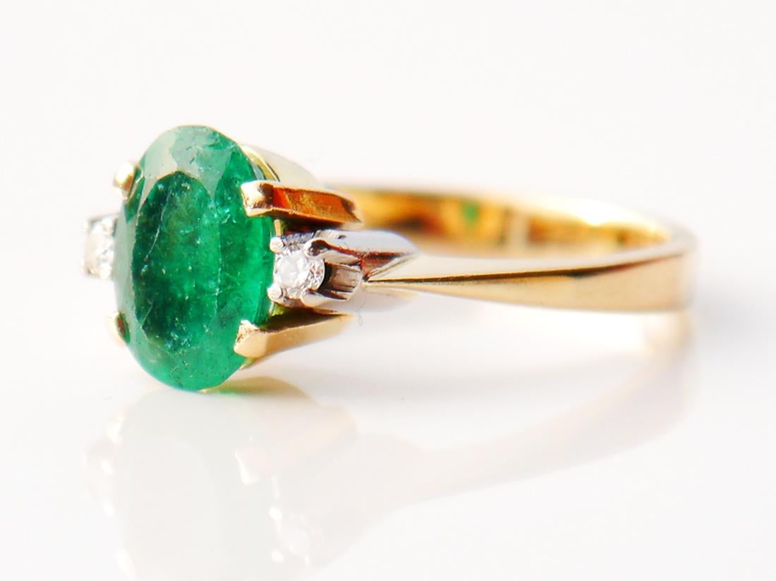 Retro 1984 Ring 2ct natural Emerald Diamonds solid 18K Gold Ø 6US / 2.6 gr For Sale