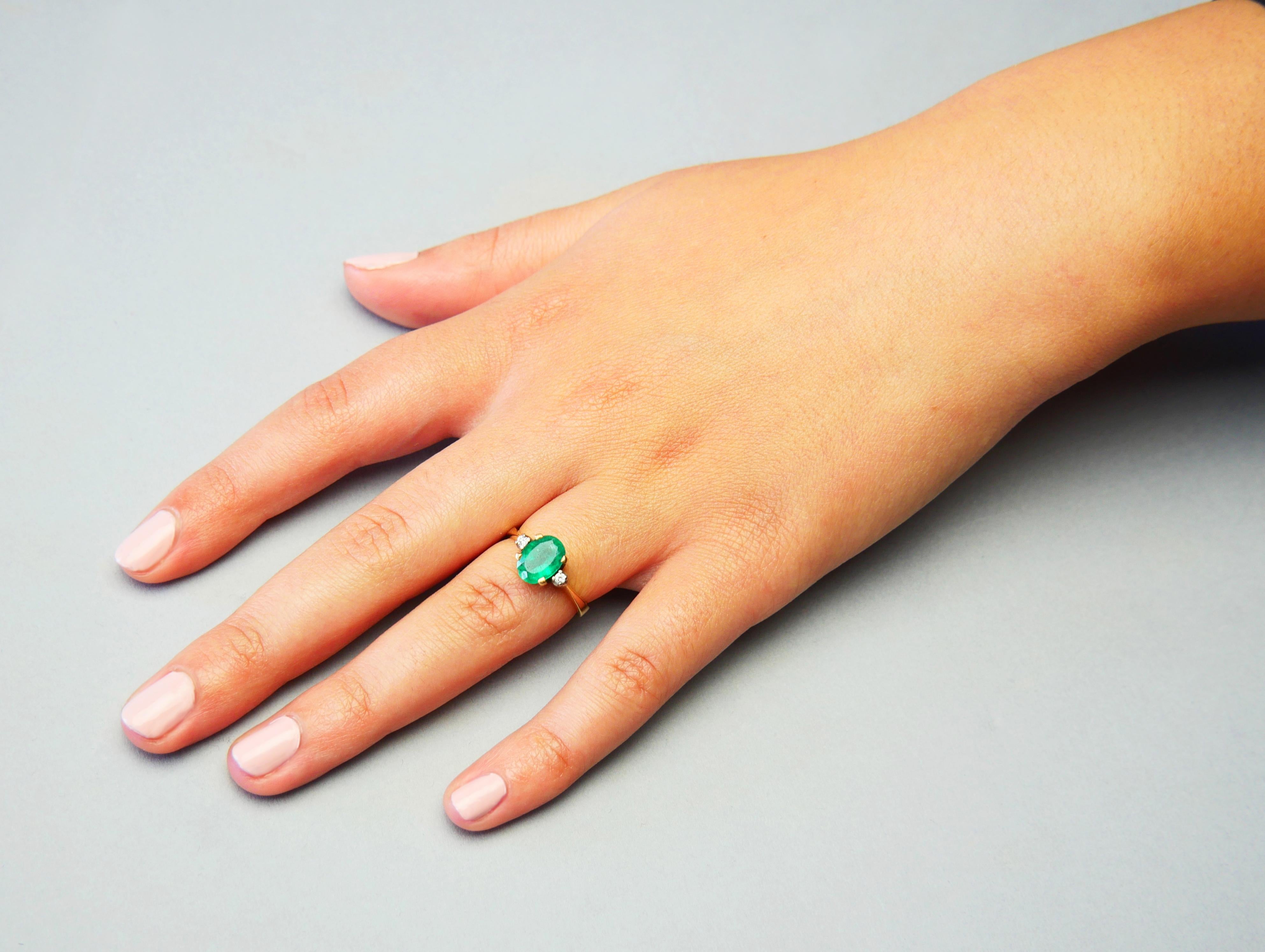1984 Ring 2ct natural Emerald Diamonds solid 18K Gold Ø 6US / 2.6 gr For Sale 2