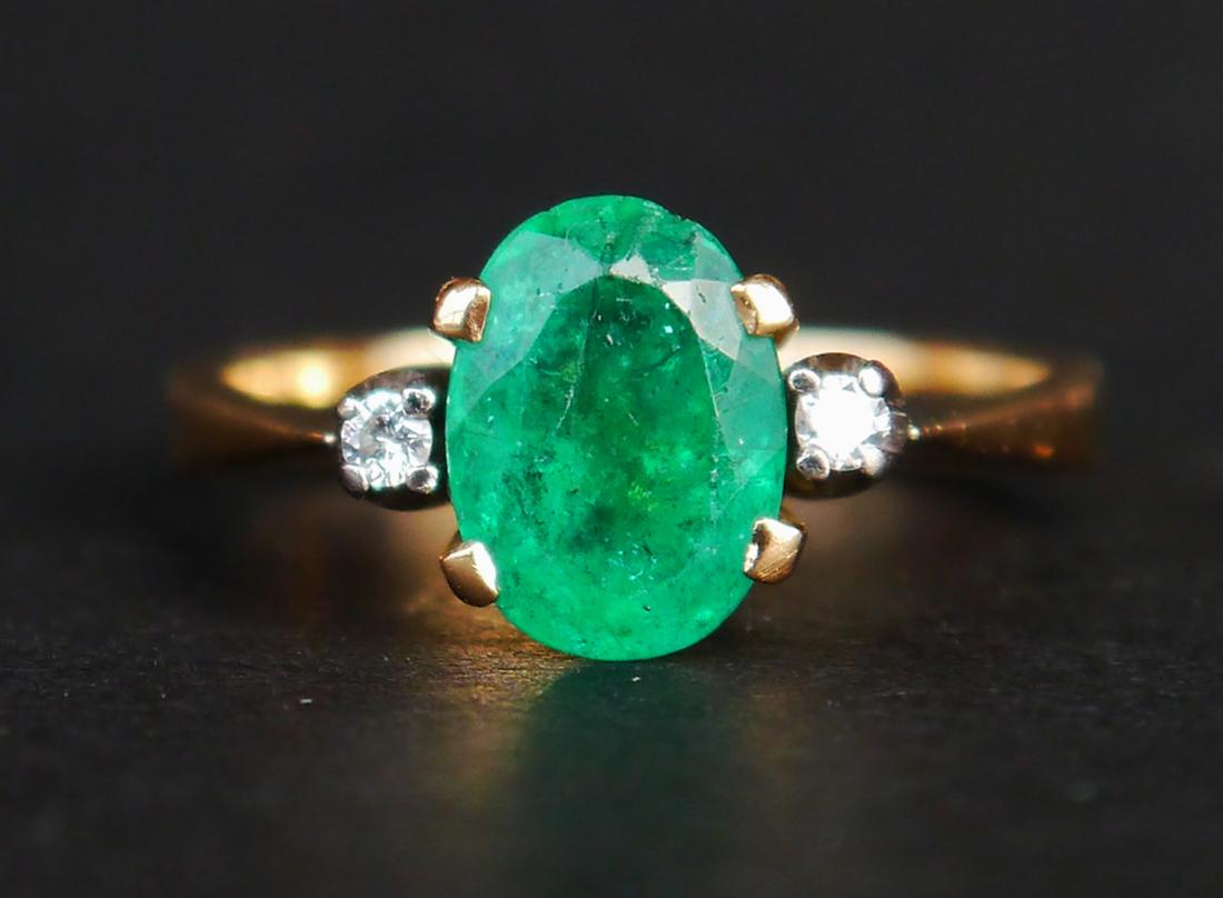 1984 Ring 2ct natural Emerald Diamonds solid 18K Gold Ø 6US / 2.6 gr For Sale 3