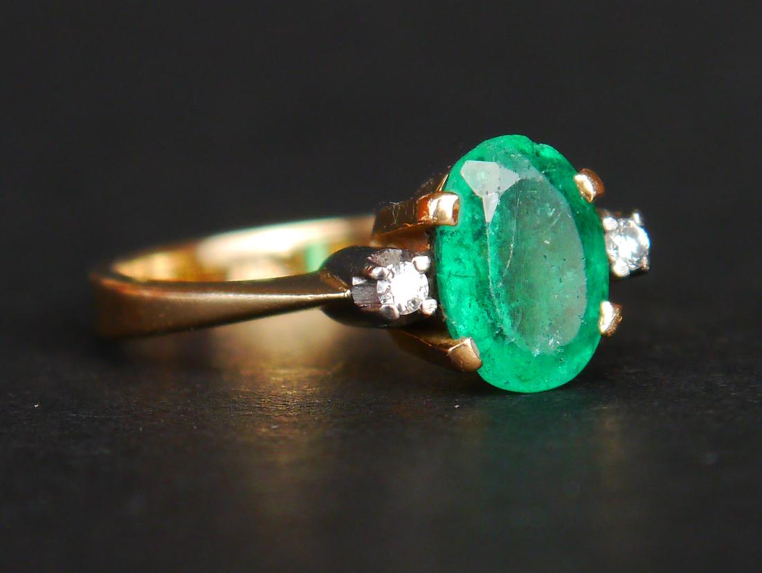 1984 Ring 2ct natural Emerald Diamonds solid 18K Gold Ø 6US / 2.6 gr For Sale 4