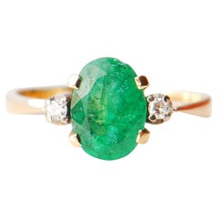 1984 Ring 2ct natürlicher Smaragd Diamanten massiv 18K Gold Ø 6US / 2.6 gr