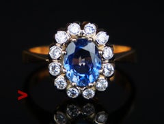 1984 Ring natural 1.6ct Sapphire 0.33ct Diamonds solid 18K Gold Ø US6.25 / 4.2gr