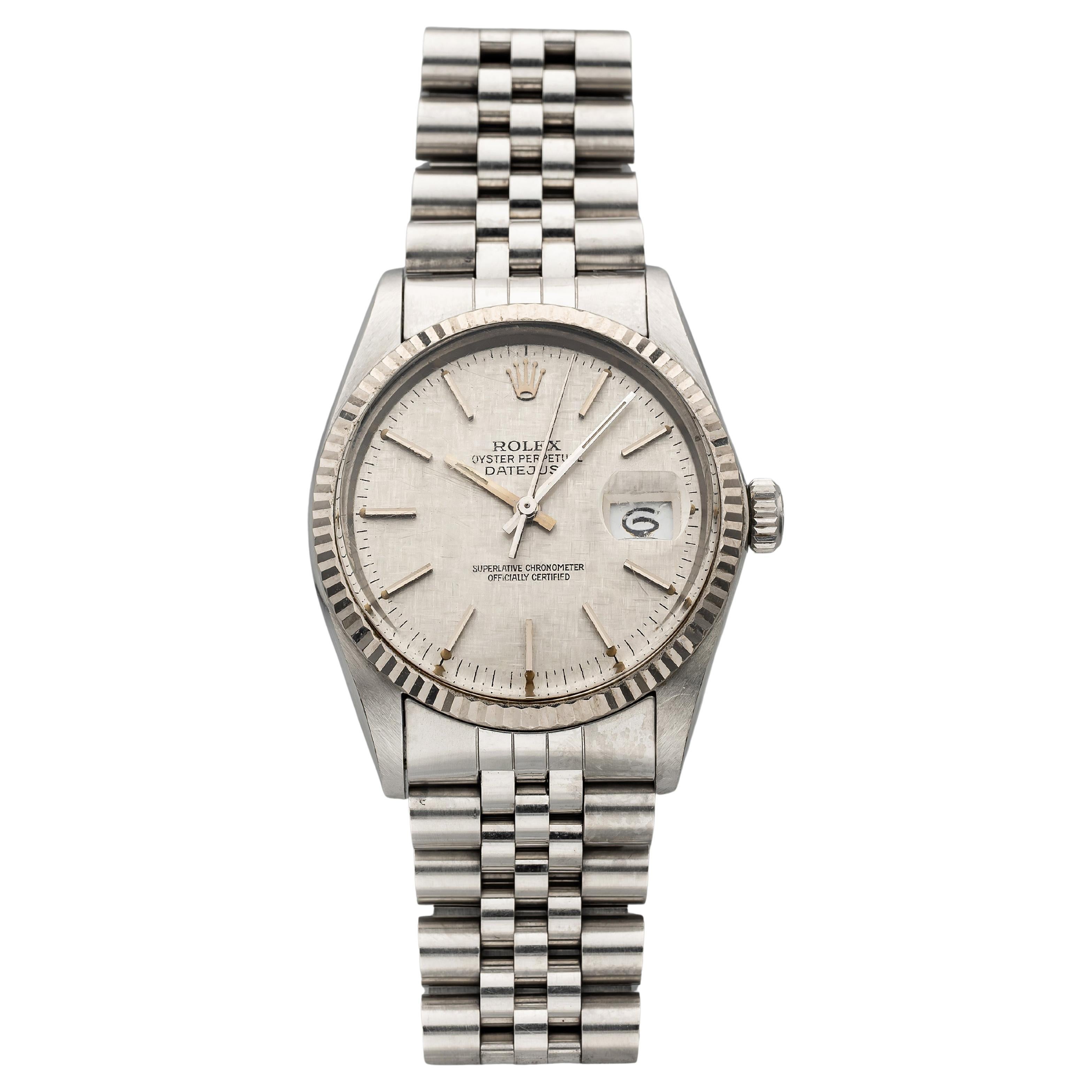 1984 Rolex Datejust 36 16014 Lunetta in oro bianco Auto Quadrante in lino argento 36mm in vendita
