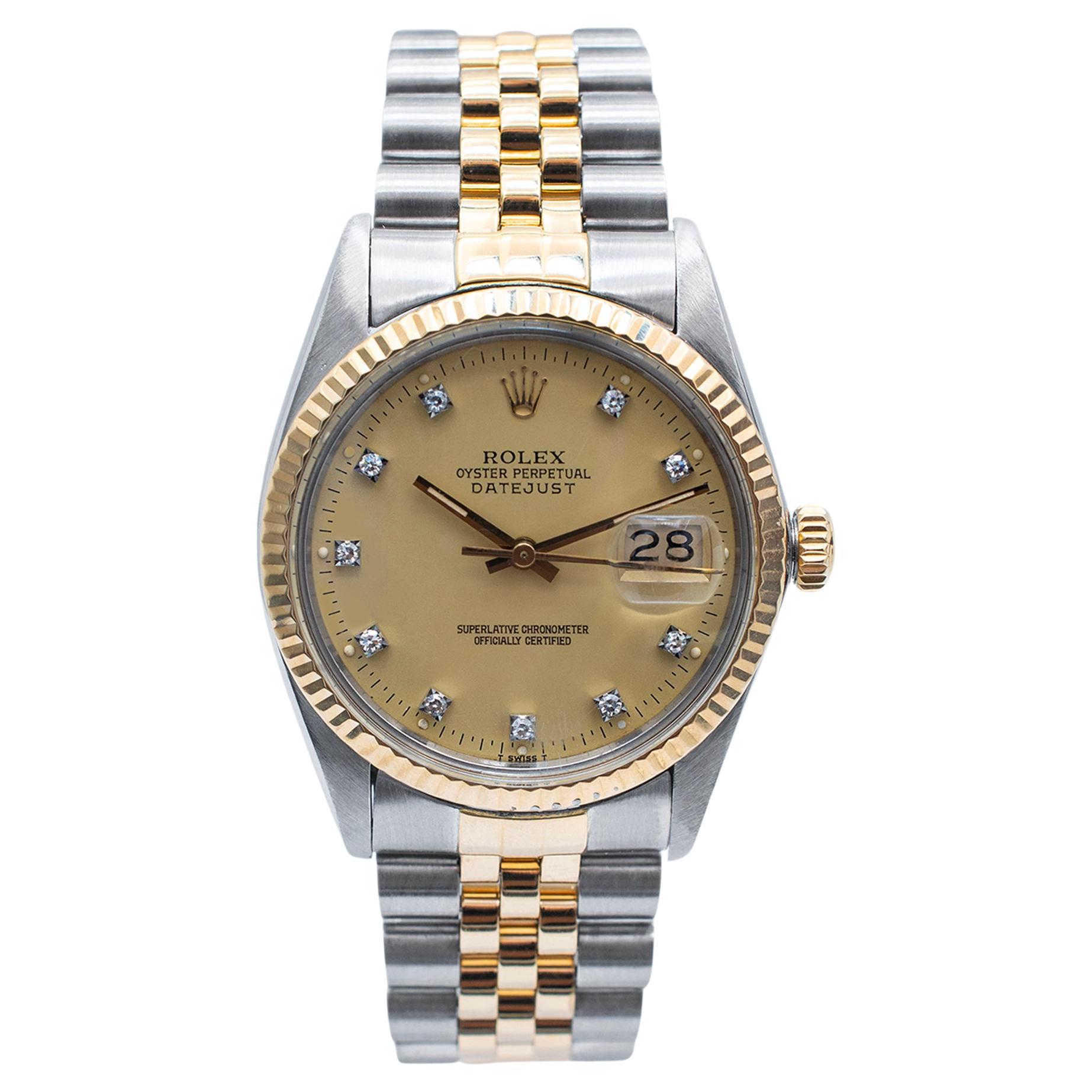 1984 Rolex Datejust 36MM 16013 Champagne Diamond Dial Two Tone Jubilee Watch