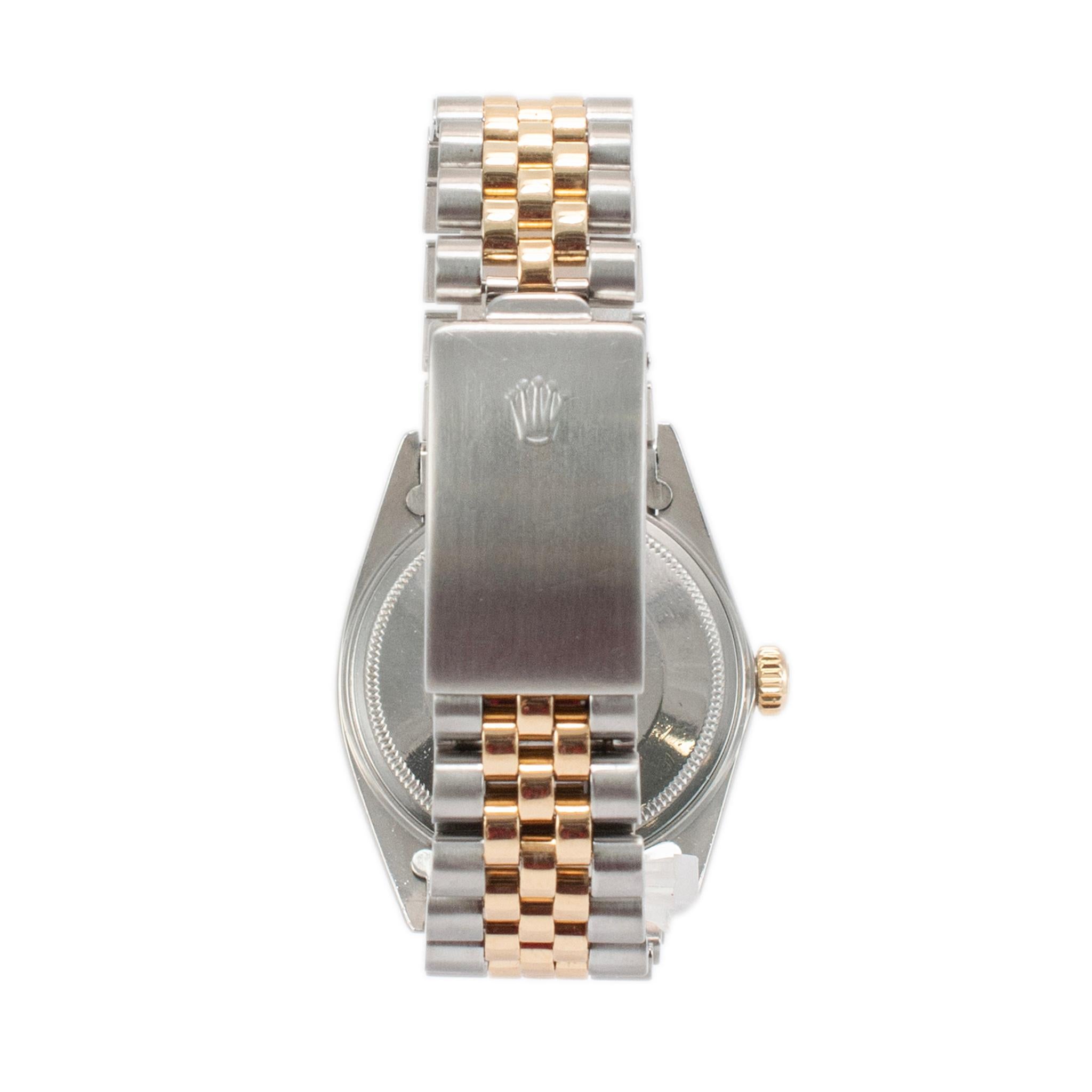 1984 Rolex Datejust 36MM 16013 Wandteppich Zifferblatt Gelbgold Edelstahl-Uhr für Damen oder Herren
