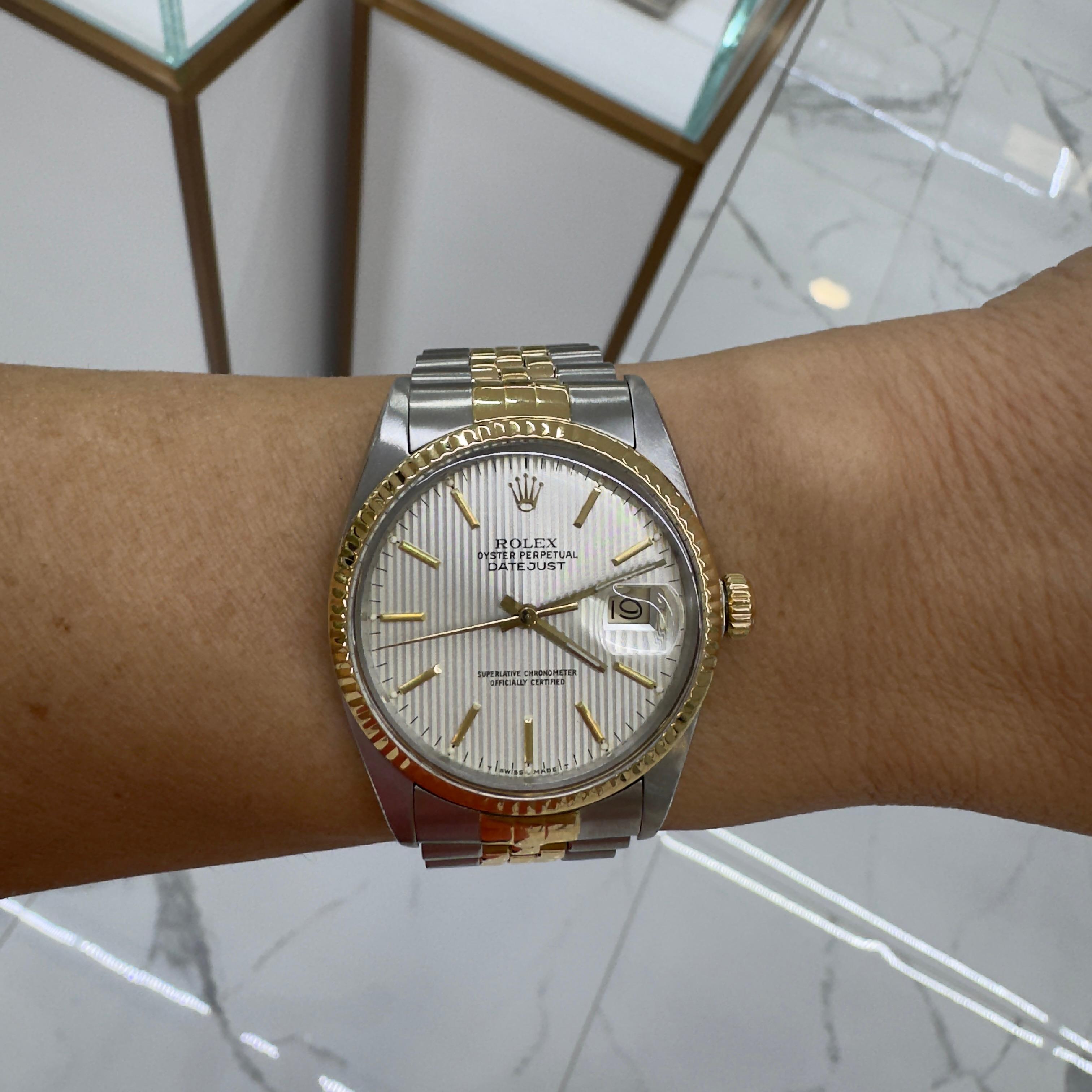 1984 Rolex Datejust 36MM 16013 Wandteppich Zifferblatt Gelbgold Edelstahl-Uhr 4