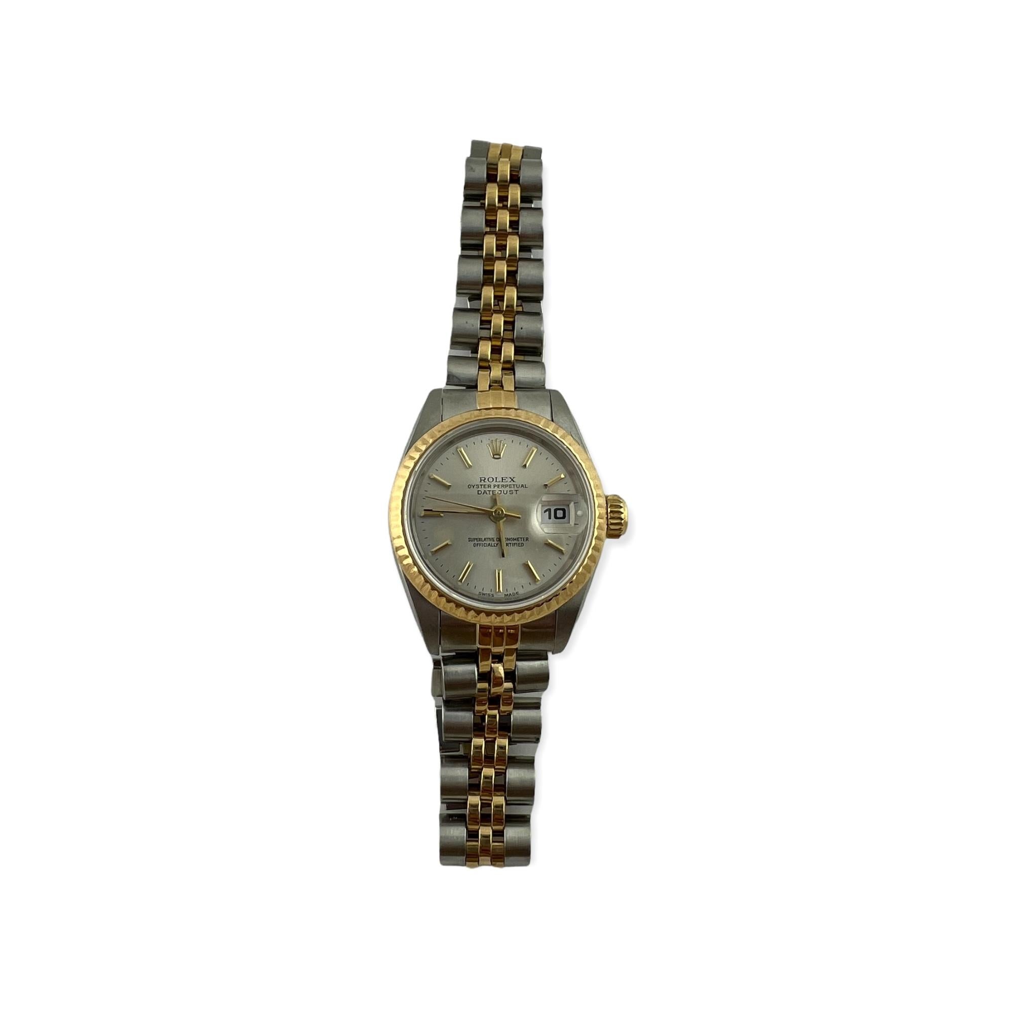 1984 Rolex Ladies Two Tone Datejust Watch

Model: 69173
Serial: 8536497

This classic Ladies Rolex is set in stainless steel and yellow gold

Case is 26mm without the crown

Silver dial with gold stick markers

Jubilee band fits up to 7.5