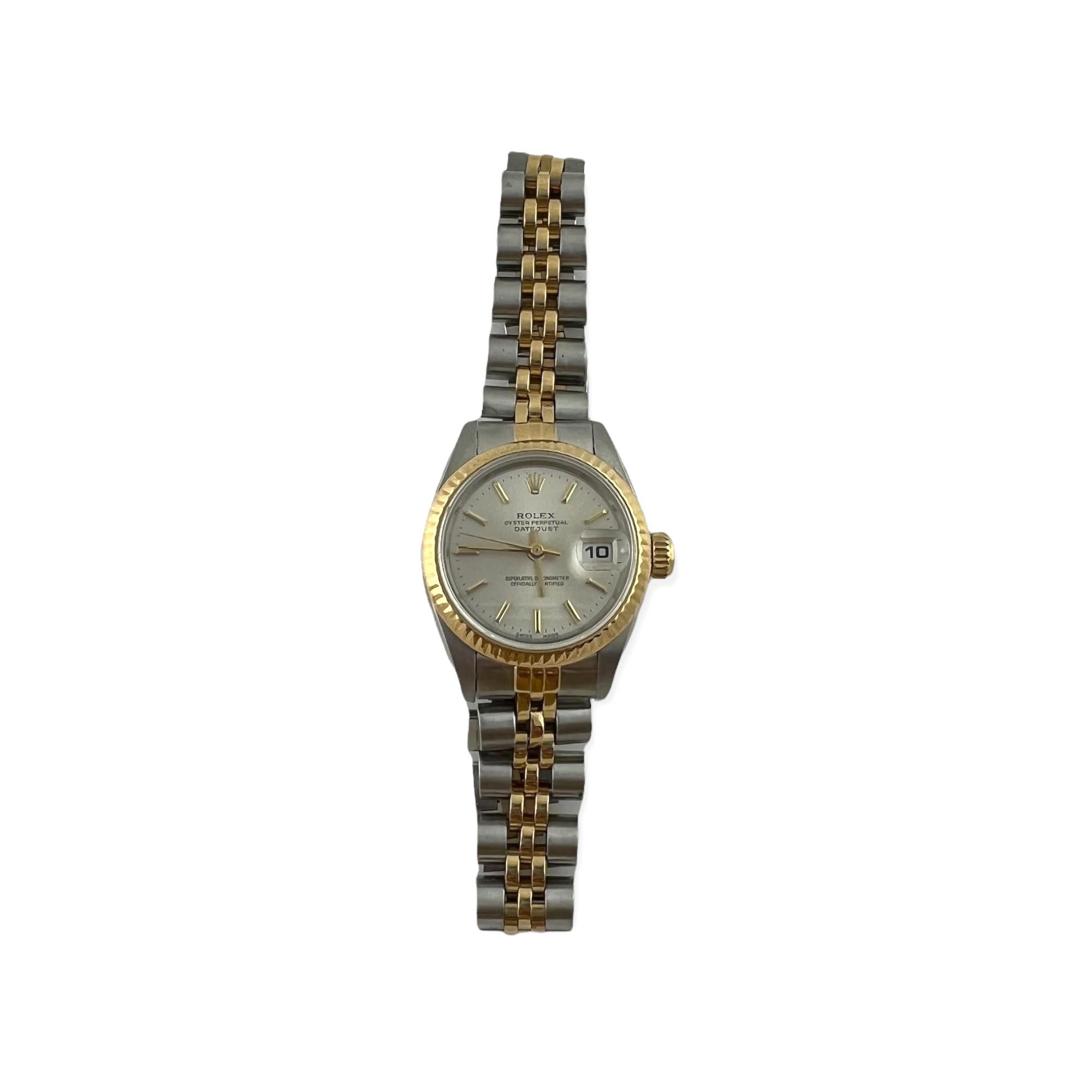 1984, Rolex Ladies Two Tone Datejust 69173 Watch Silver Stick Dial In Good Condition In Washington Depot, CT