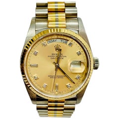 Retro 1984 Rolex Tridor Day Date 18 Karat Gold and Diamond Watch