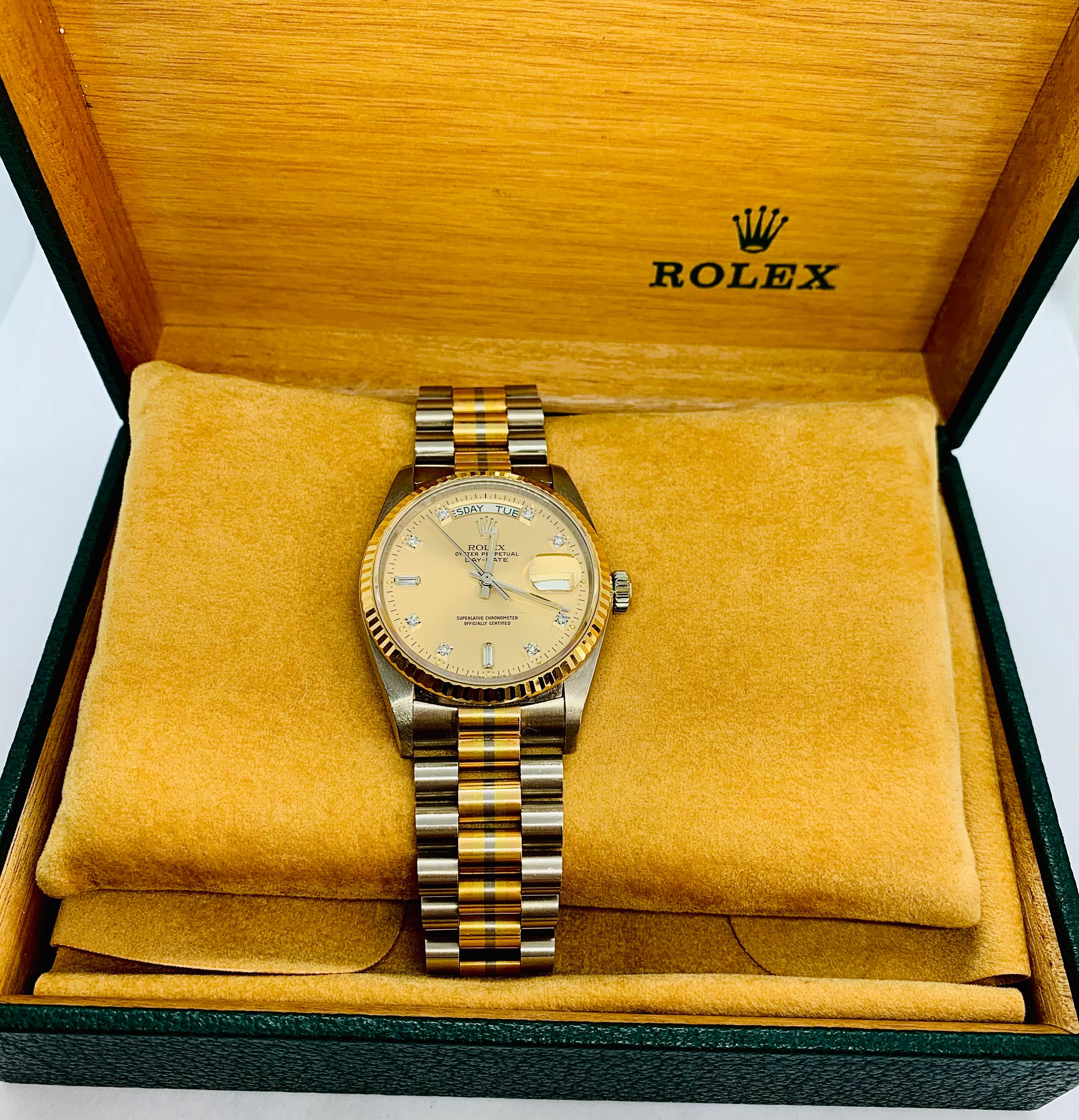 1984 Rolex Tridor Day Date 18 Karat Gold und Diamantuhr (Moderne)