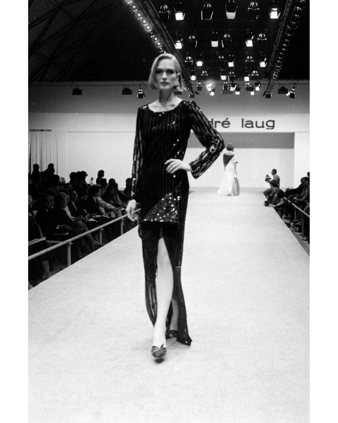 1984 Runway Documented Andre Laug Couture Black Sequin Dress In Excellent Condition For Sale In London, GB