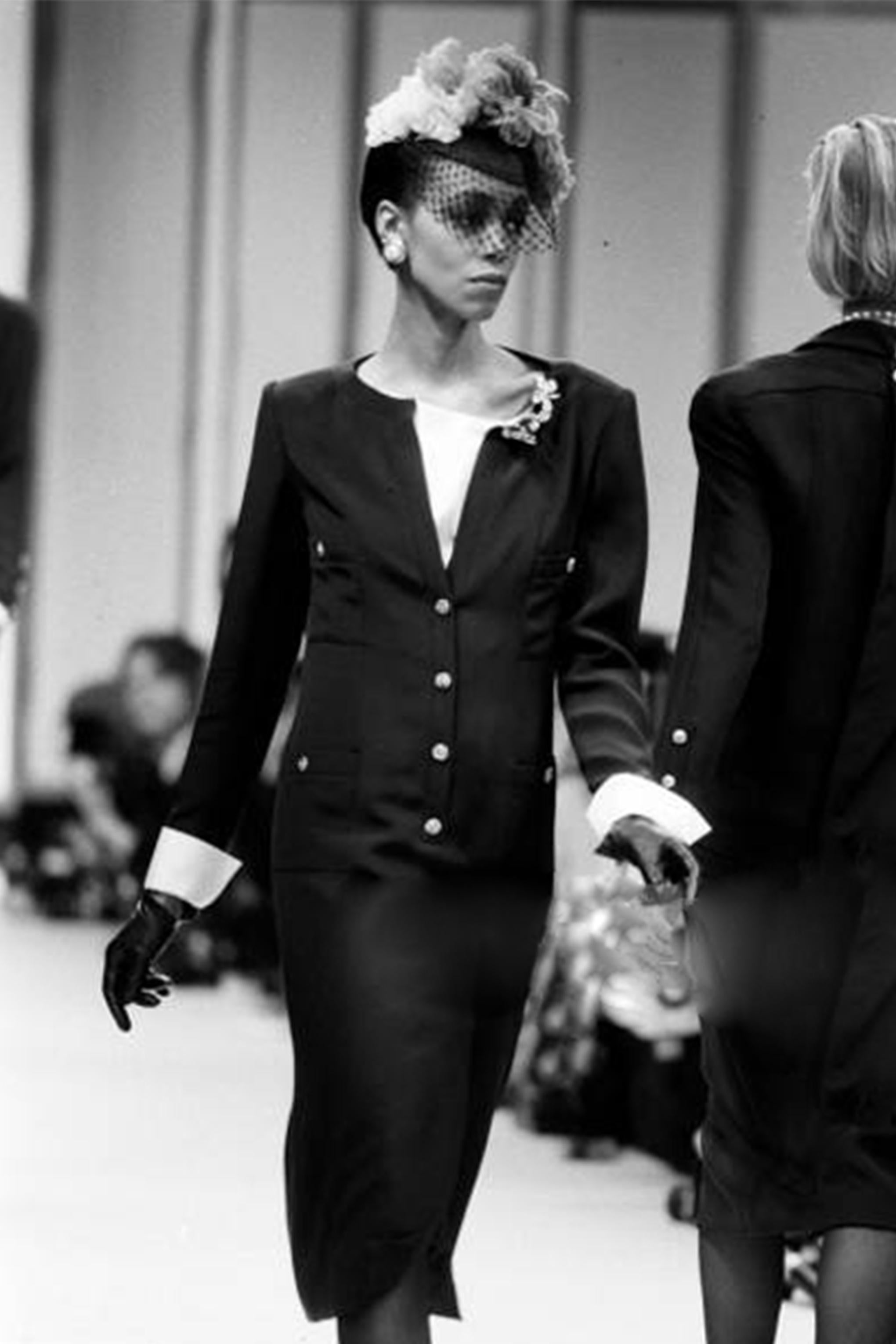 1984 Runway Documented Chanel Karl Lagerfeld Tuxedo Dress For Sale 1