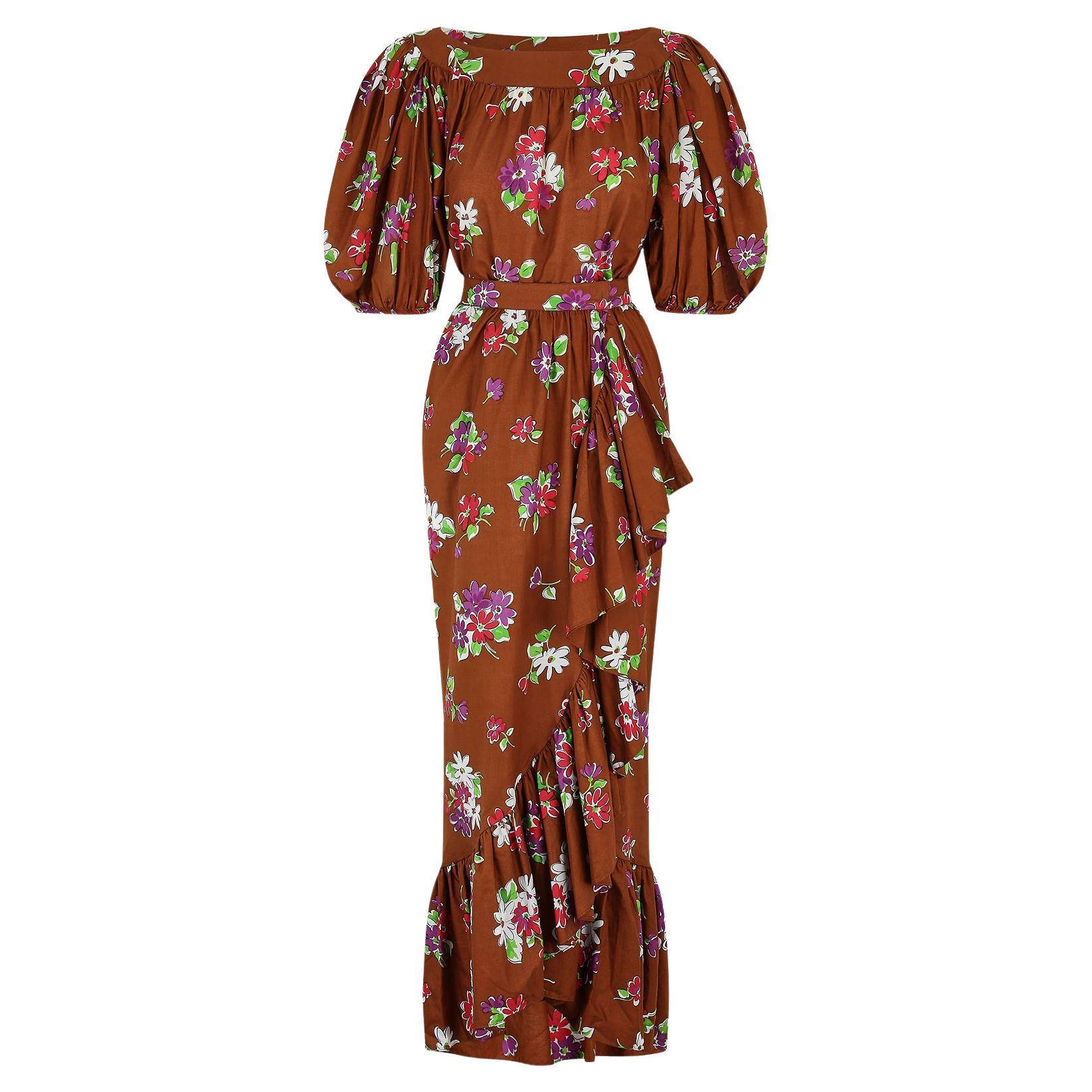 1984 Runway Documented Yves Saint Laurent Floral Skirt Suit For Sale