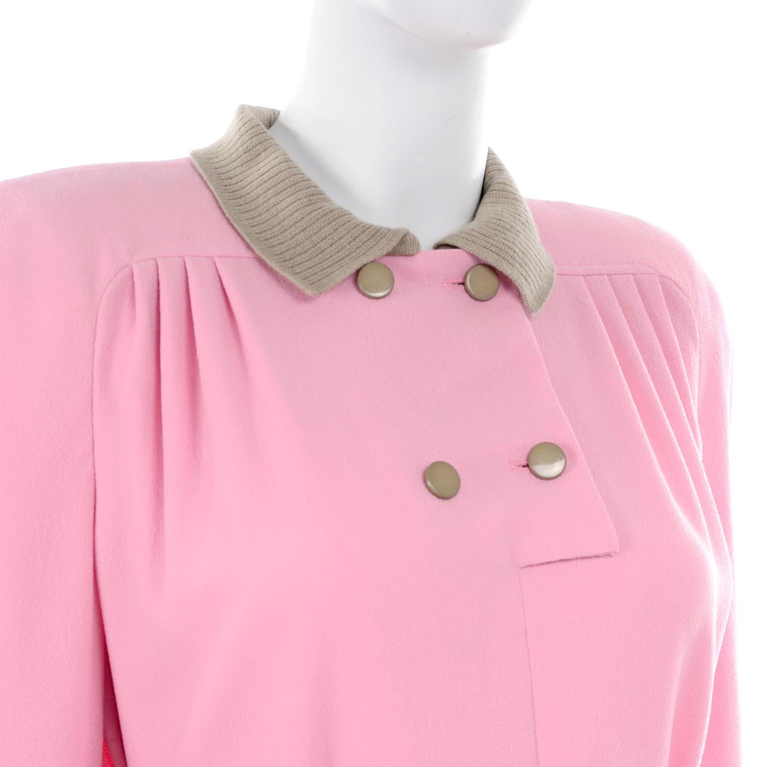 1984 Runway Vintage Valentino Boutique 2pc Skirt Top Outfit Pink & Camel Size 8 1