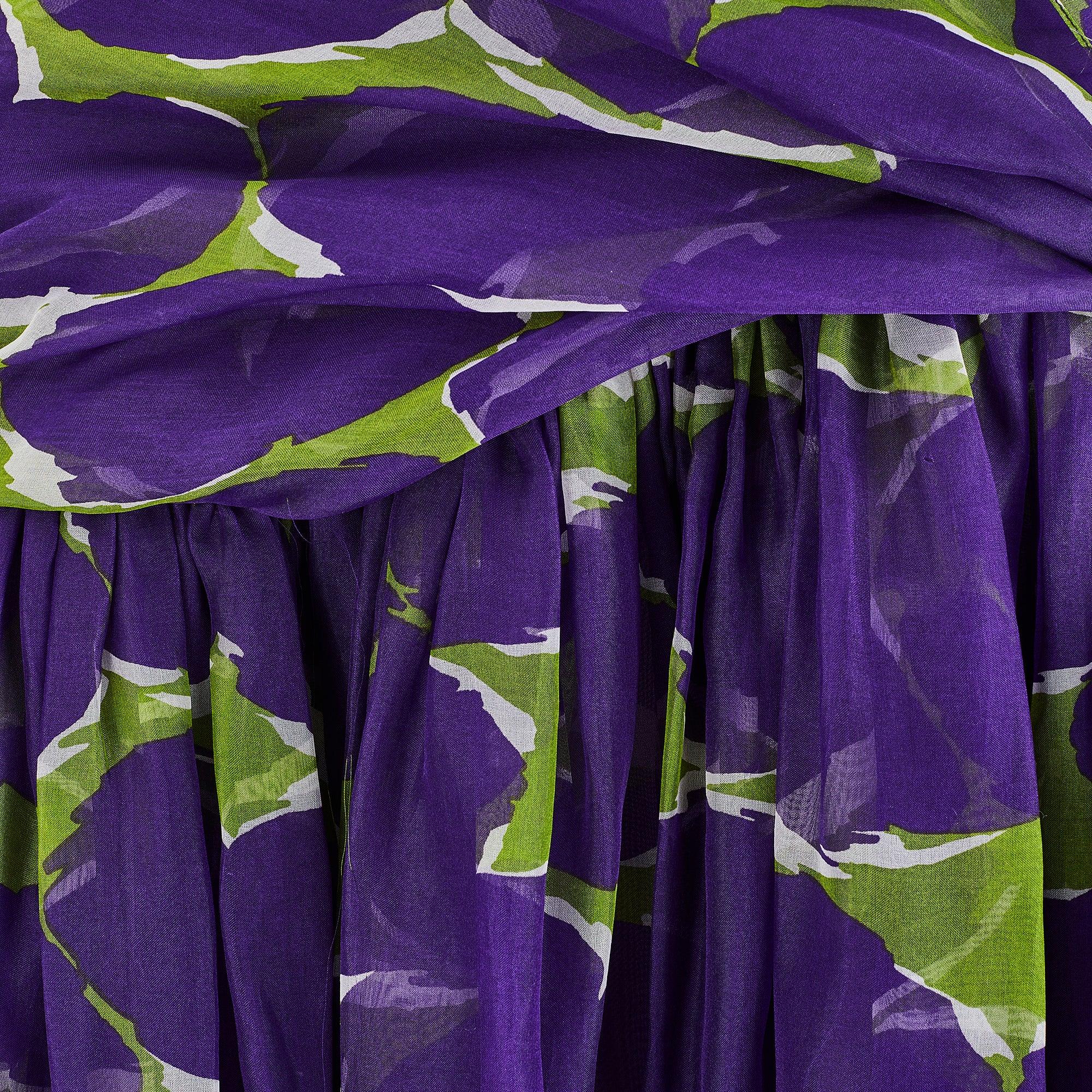 Women's 1984 Runway Yves Saint Laurent Purple and Green Printed Chiffon Dress