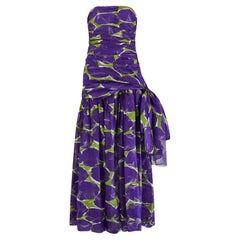 1984 Runway Yves Saint Laurent Purple and Green Printed Chiffon Dress