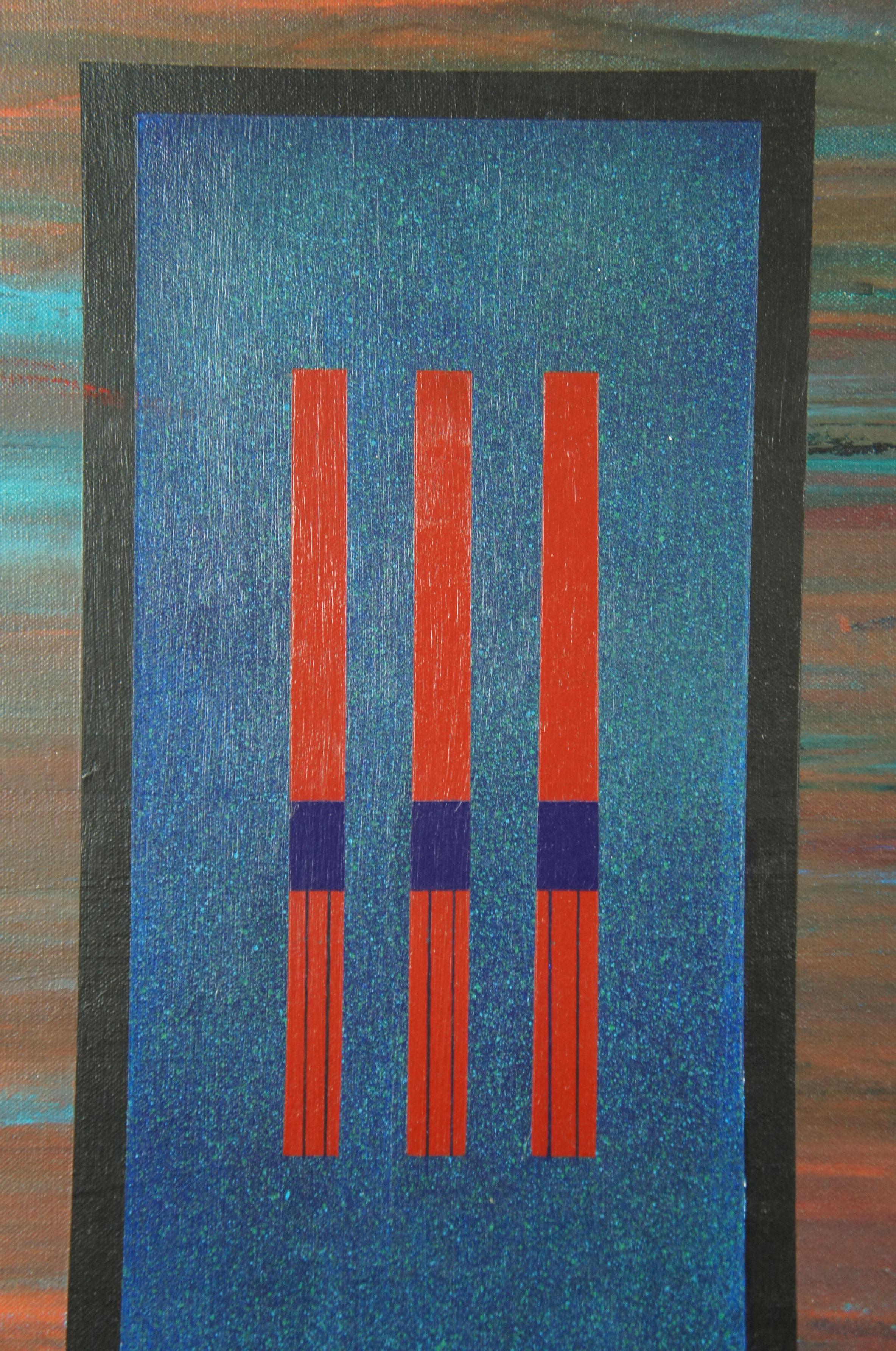 1984 Science Fiction Signed Oil on Canvas Abstract Vintage For Sale 4