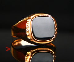 1984 Signet Men Ring 4ct natural Onyx solid 18K Gold Ø 9.75 US / 3.5 gr