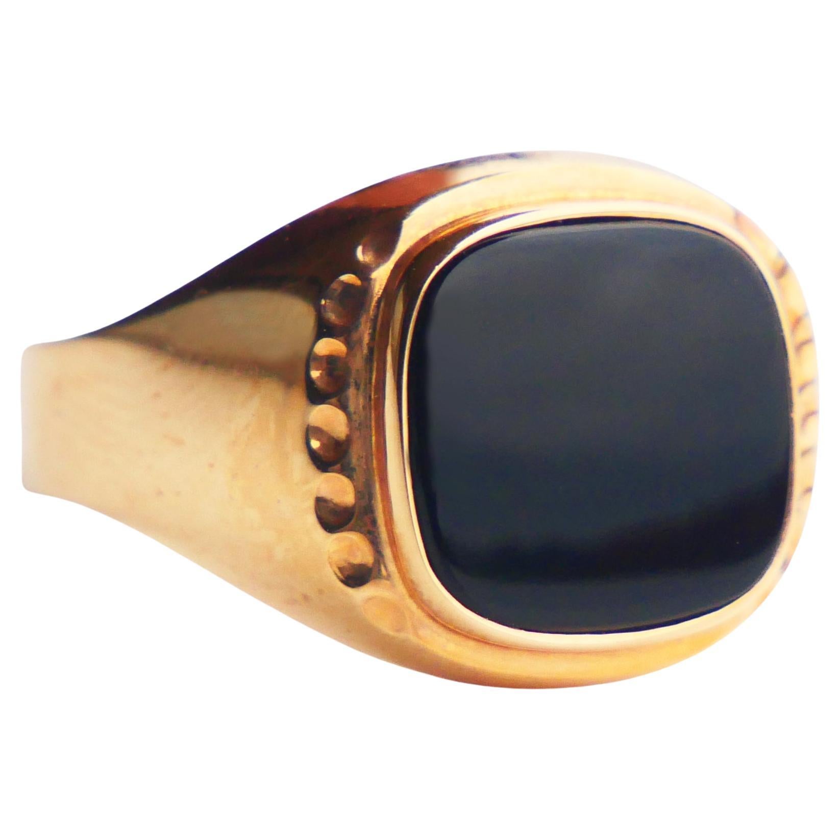 1984 Signet Men Ring 4ct natural Onyx solid 18K Gold Ø 9.75 US / 3.5 gr For Sale