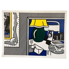 Retro 1984 Small Woodcut Lithograph Screenprint & Collage of Roy Litchtenstein Estate