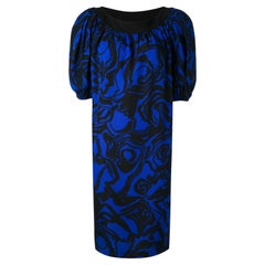 Vintage 1984 summer Campaign Yves Saint Laurent YSL Blue Printed Silk Dress