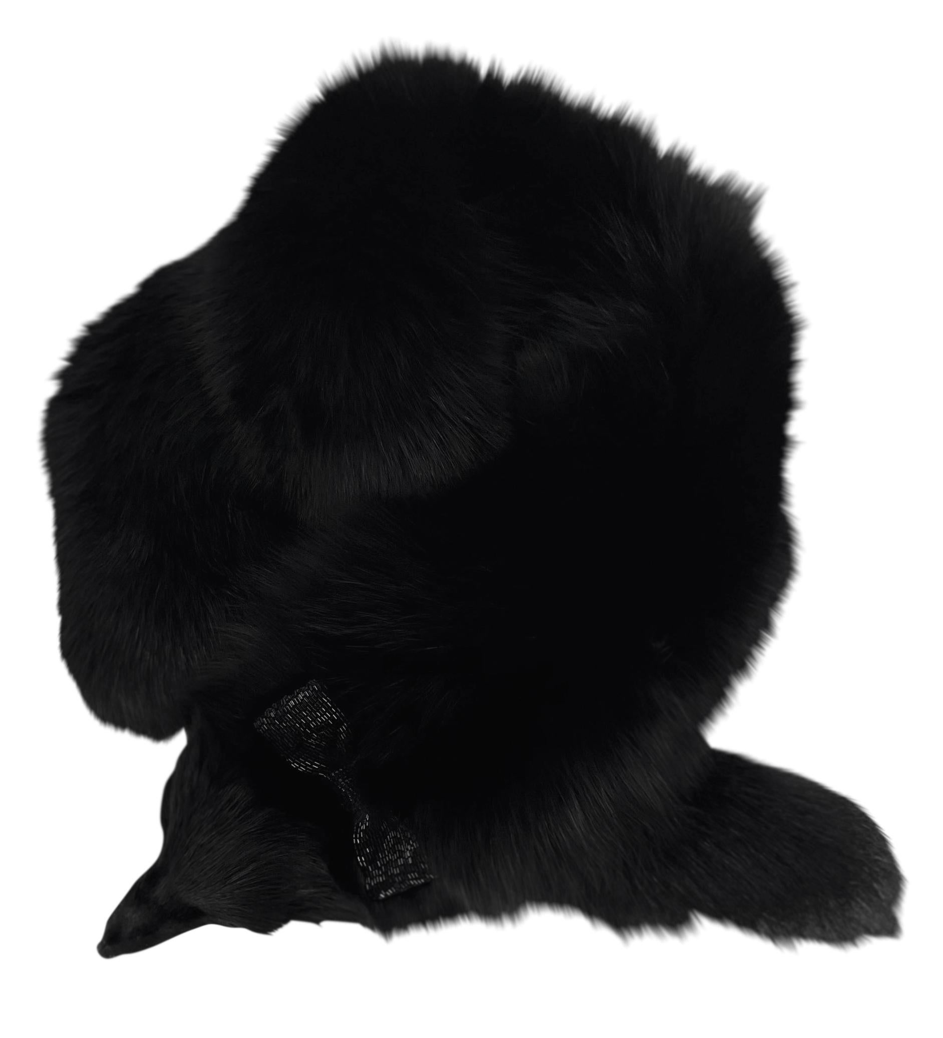 Women's 1984 Valentino Garavani Runway Rhinestone Beaded Bow Night Black Fox Fur Scarf For Sale