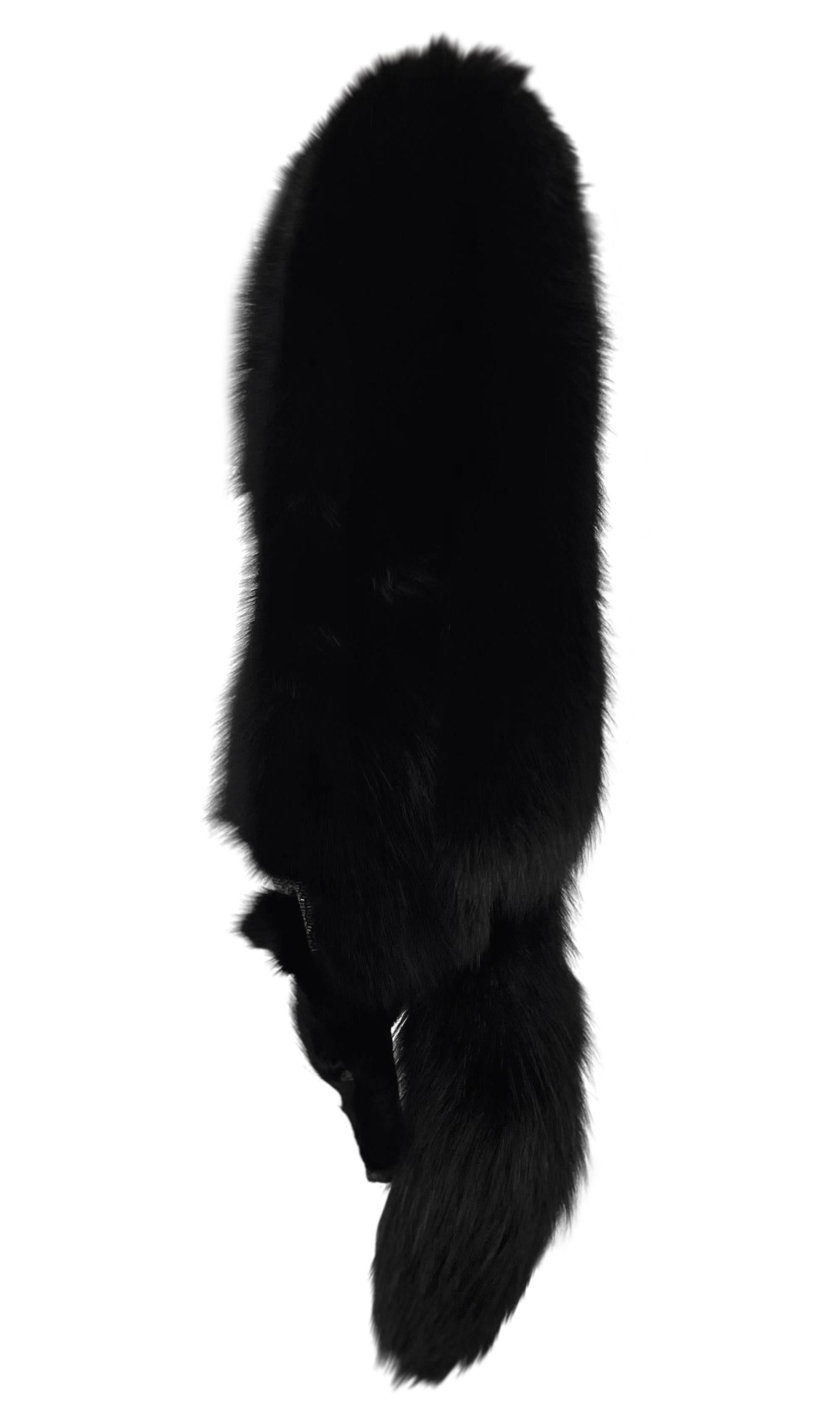1984 Valentino Garavani Runway Rhinestone Beaded Bow Night Black Fox Fur Scarf For Sale 5
