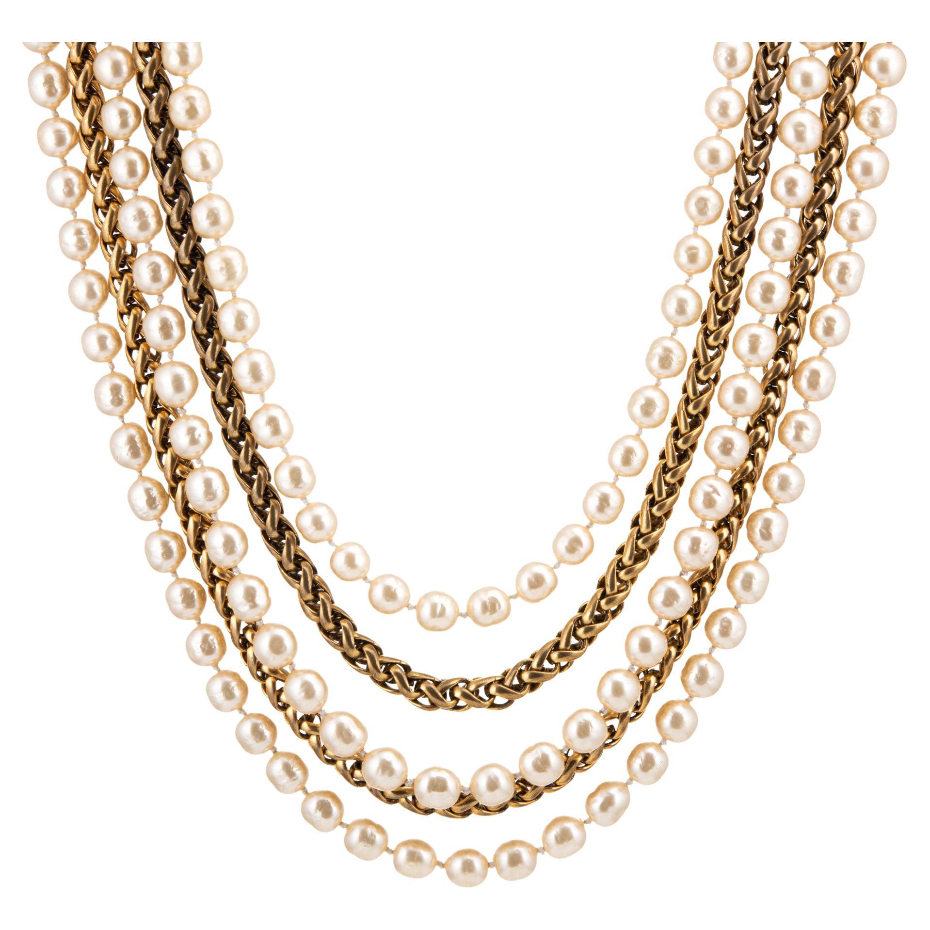 Chanel Graduated Faux Pearl Necklace CC Logo Long 35 Circa 2014 at 1stDibs