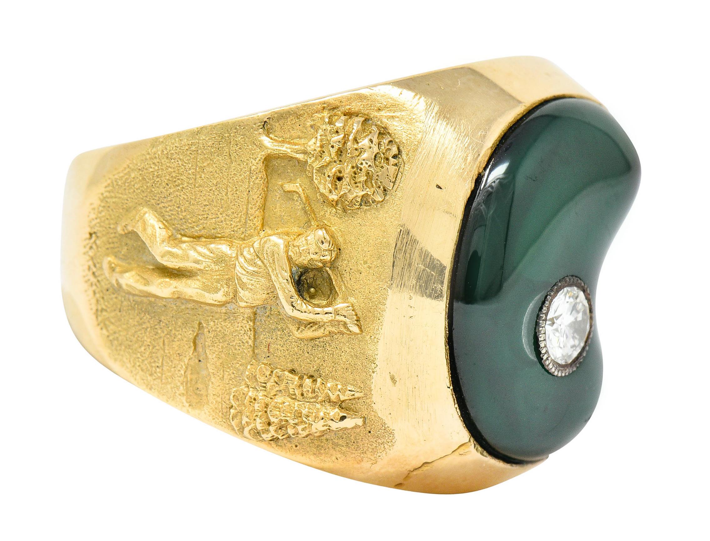 1984 Vintage Diamant-Emaille 18 Karat Gold Herren Golf Ring (Zeitgenössisch)