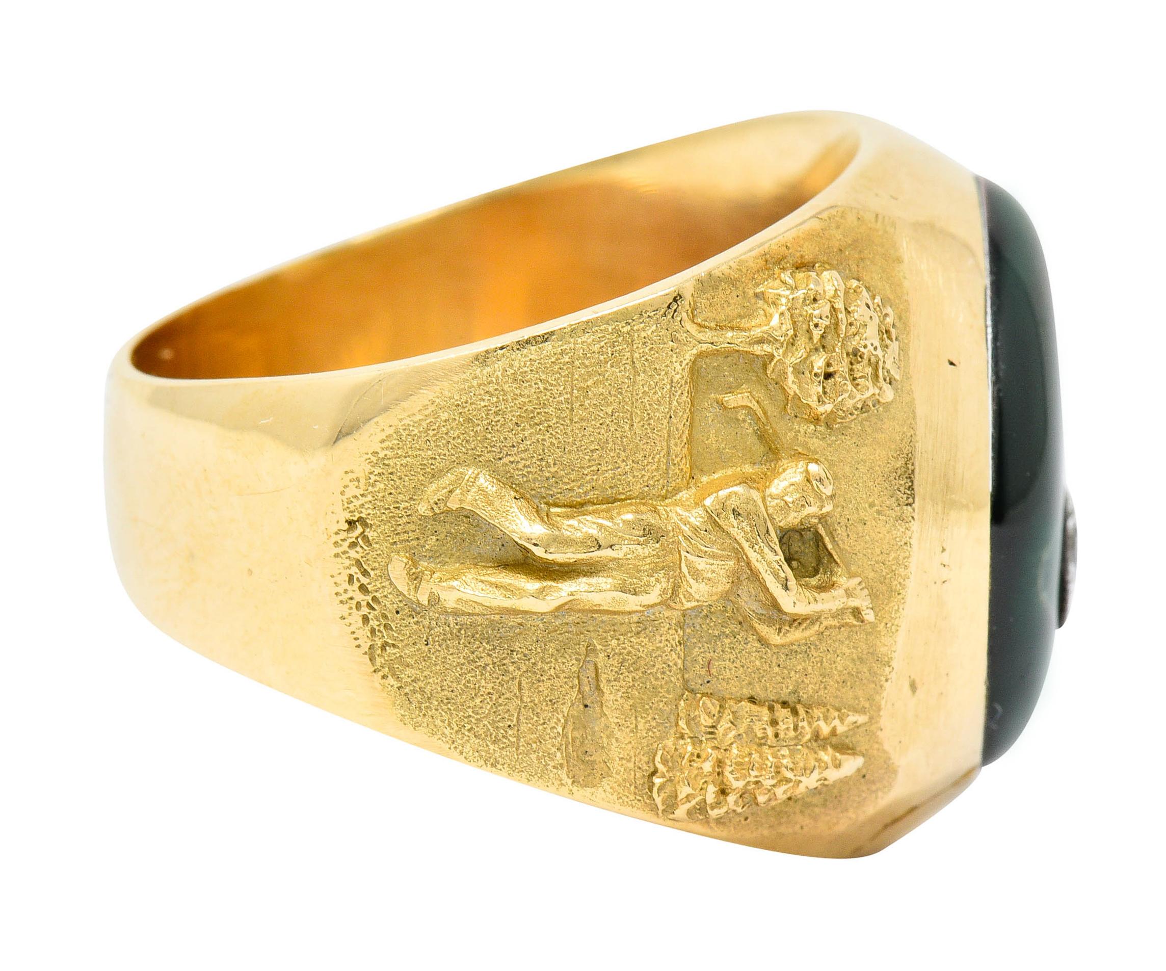 1984 Vintage Diamant-Emaille 18 Karat Gold Herren Golf Ring (Brillantschliff)