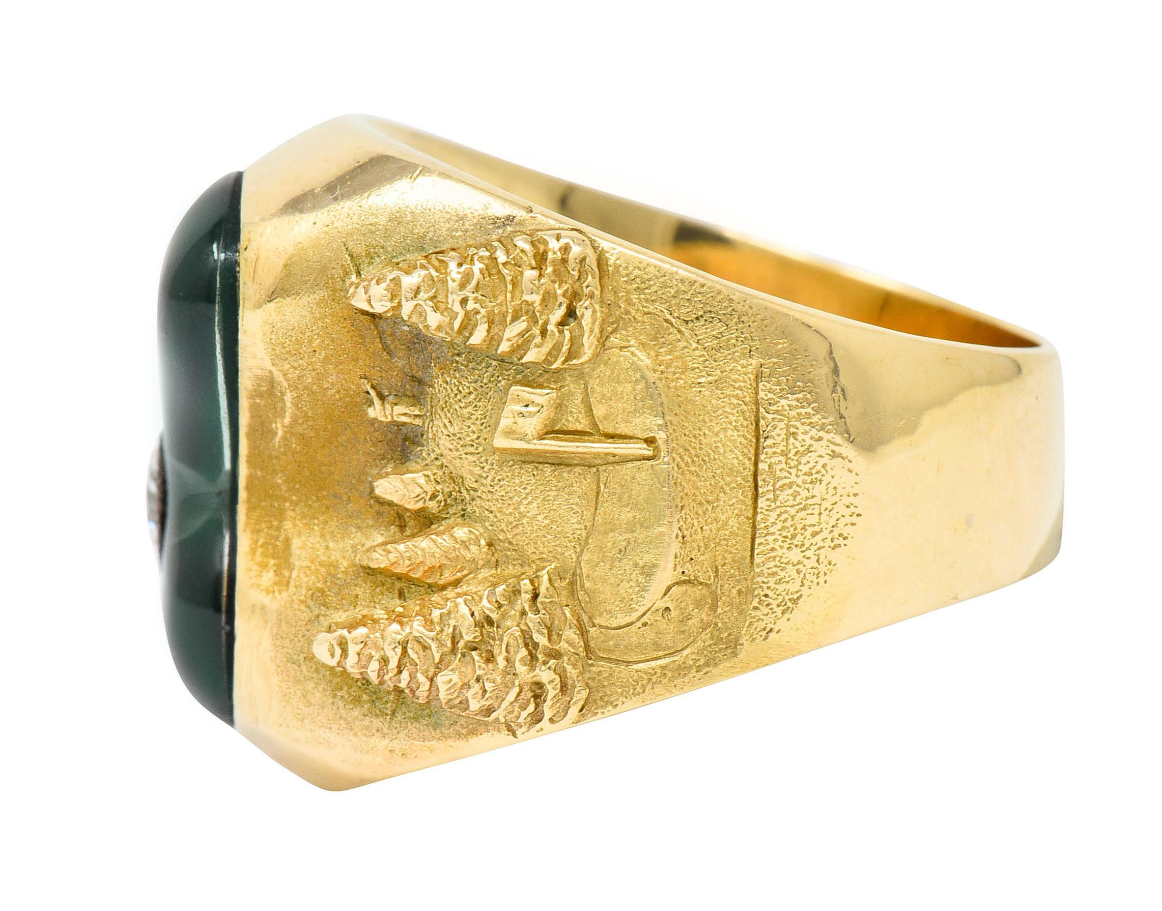1984 Vintage Diamant-Emaille 18 Karat Gold Herren Golf Ring für Damen oder Herren