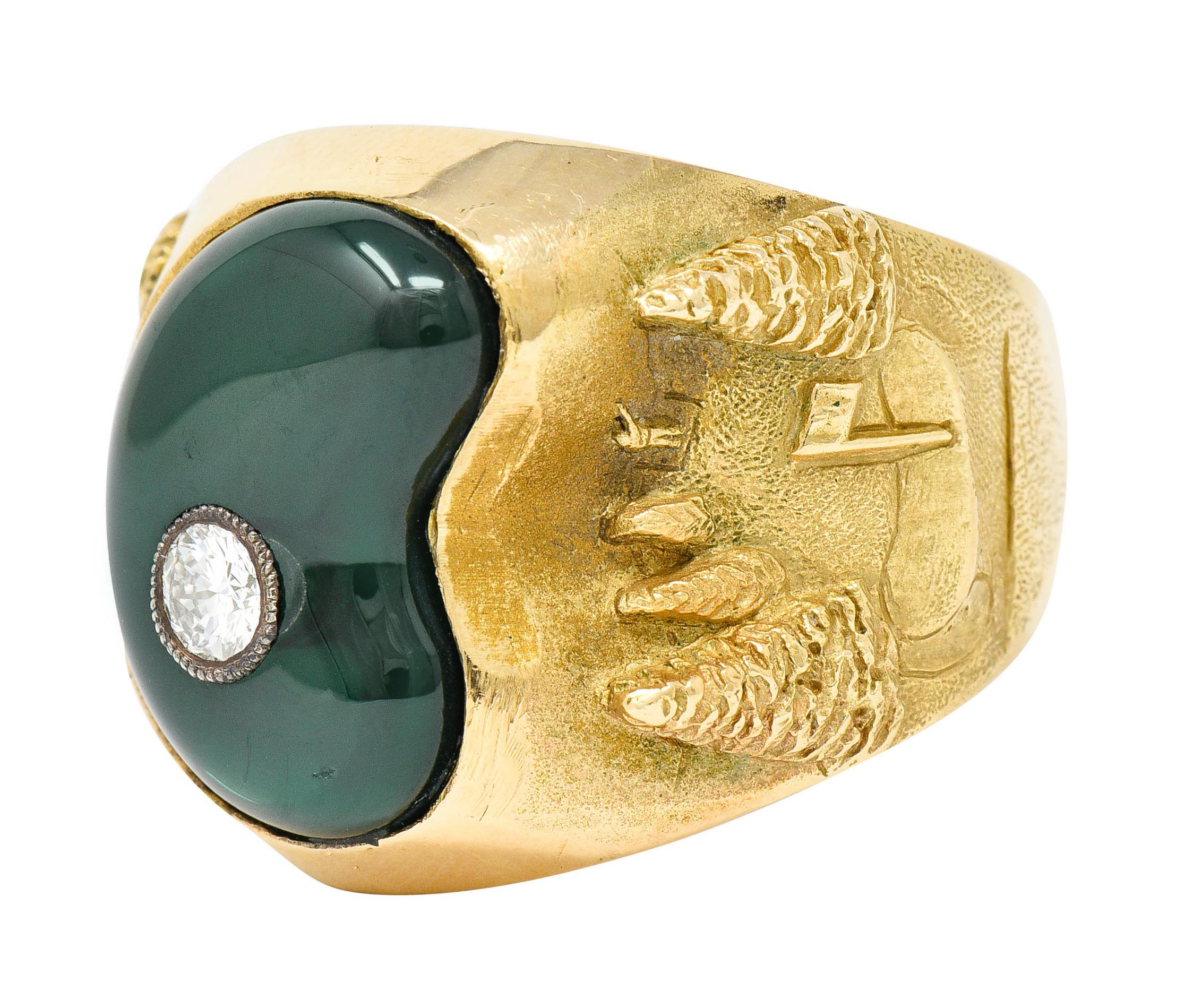 1984 Vintage Diamant-Emaille 18 Karat Gold Herren Golf Ring 1