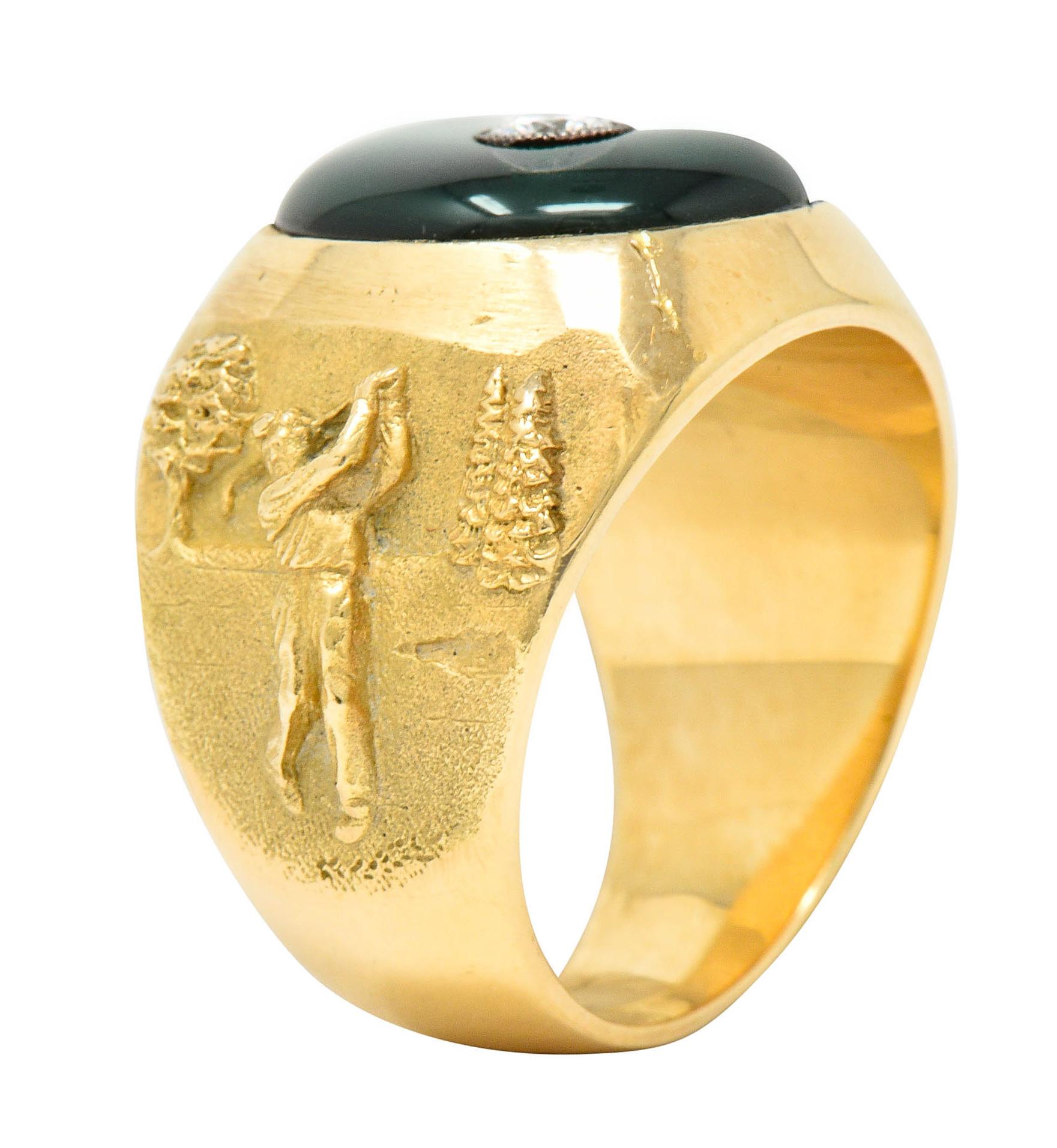 1984 Vintage Diamant-Emaille 18 Karat Gold Herren Golf Ring 2