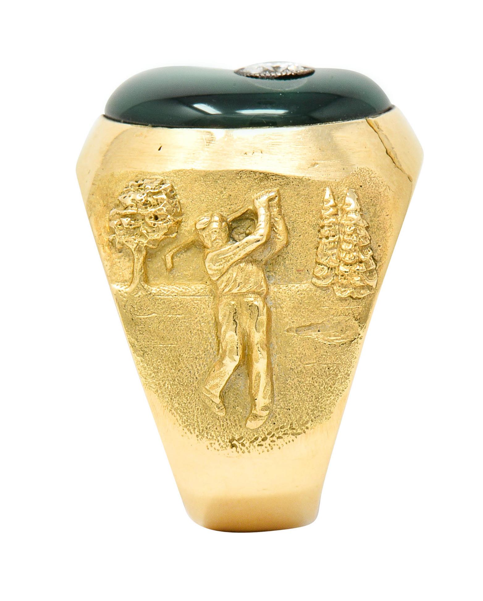 1984 Vintage Diamant-Emaille 18 Karat Gold Herren Golf Ring 3