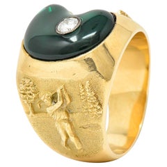 1984 Vintage Diamond Enamel 18 Karat Gold Men's Golf Ring