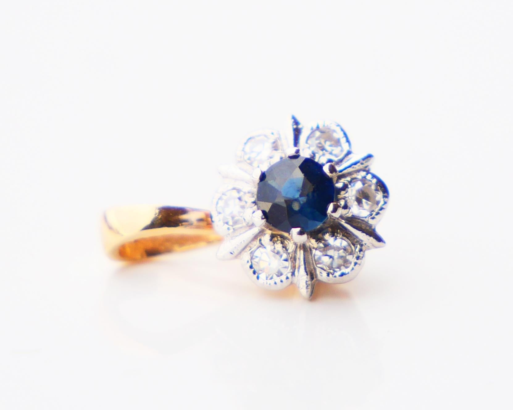 Brilliant Cut Vintage Finish Set Earrings Pendant Sapphire Diamonds 18K Gold / 2.23gr For Sale