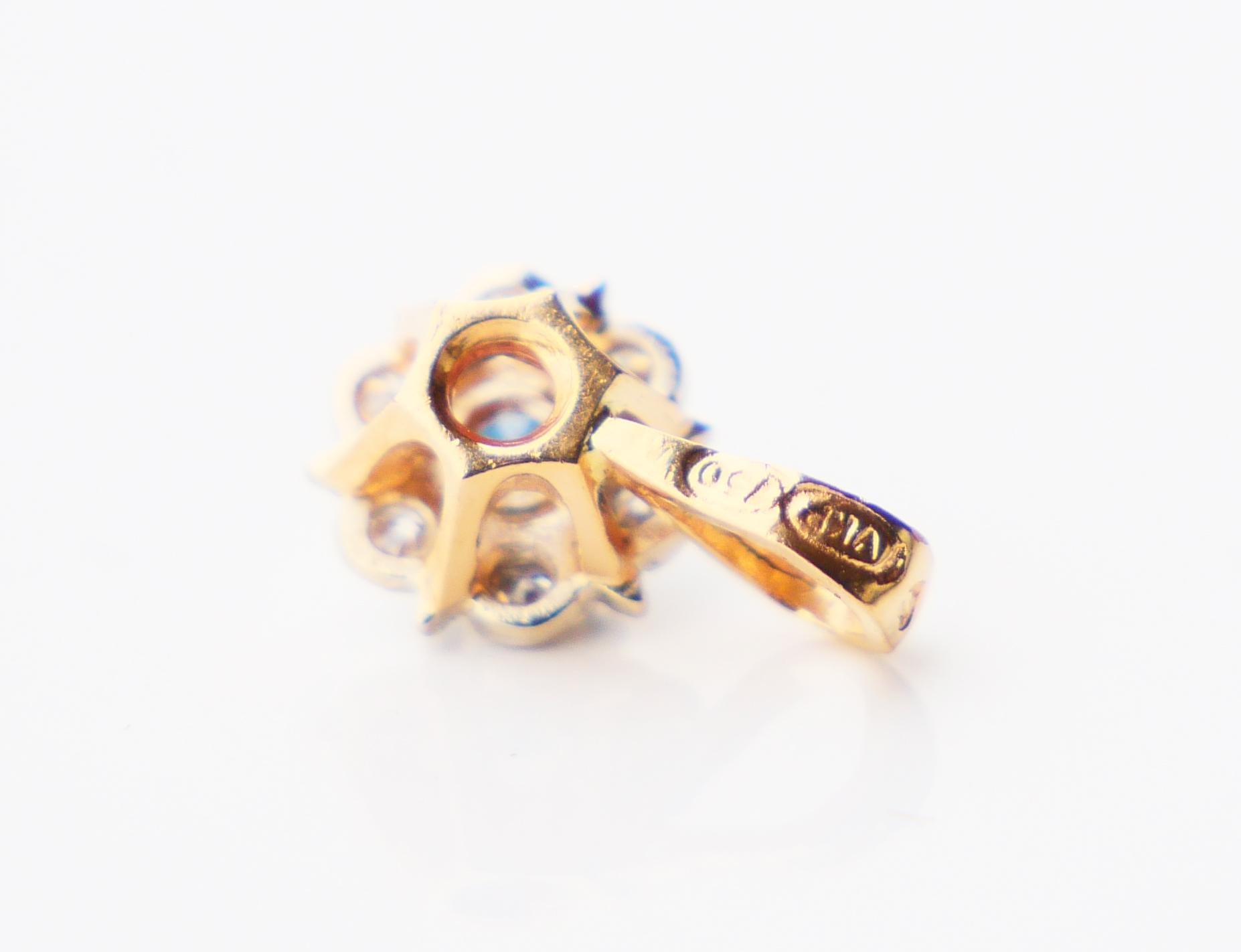 Women's Vintage Finish Set Earrings Pendant Sapphire Diamonds 18K Gold / 2.23gr For Sale