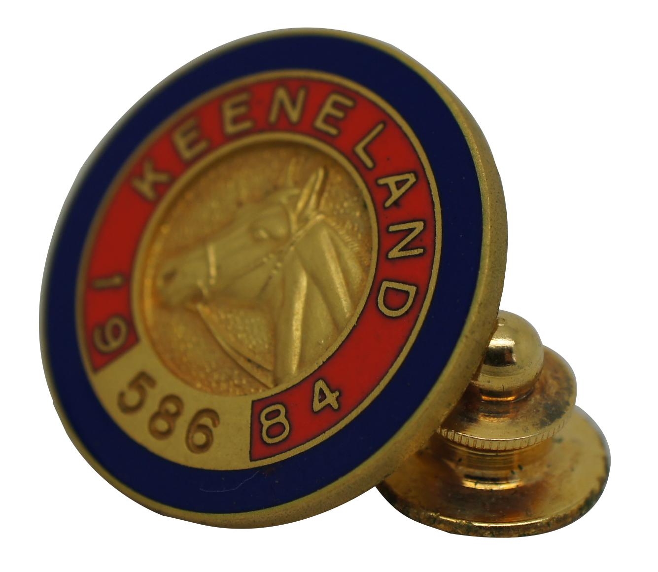 Vintage 1984 member’s pin for the Keeneland Club - a private members' organization created for the benefit of those who are involved in, and who support, the Thoroughbred industry – number 586 Fred Gagel.