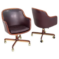 1984 Ward Bennett Brickel Associates Desk Chair, Leather & Oiled Ash (2x)